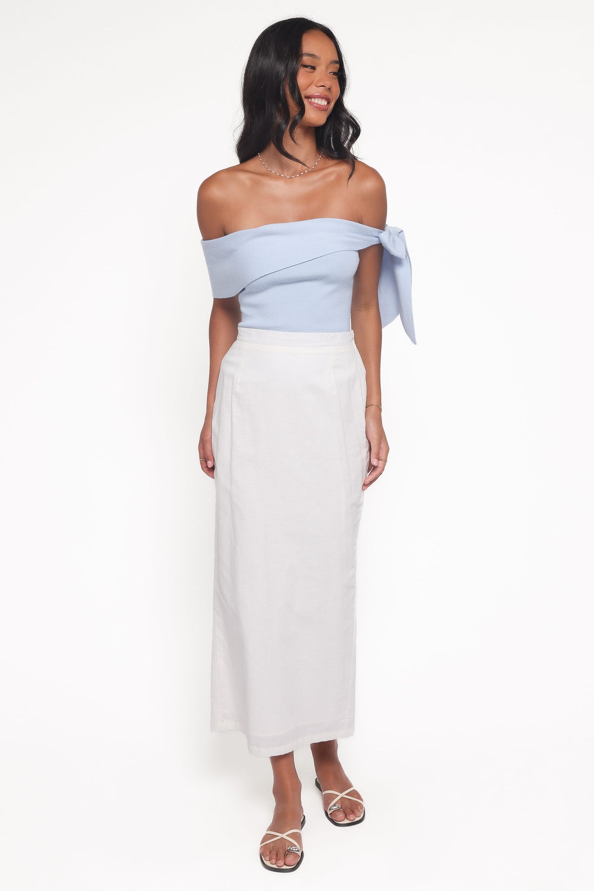 Charama Off Shoulder Knit Top - Blue