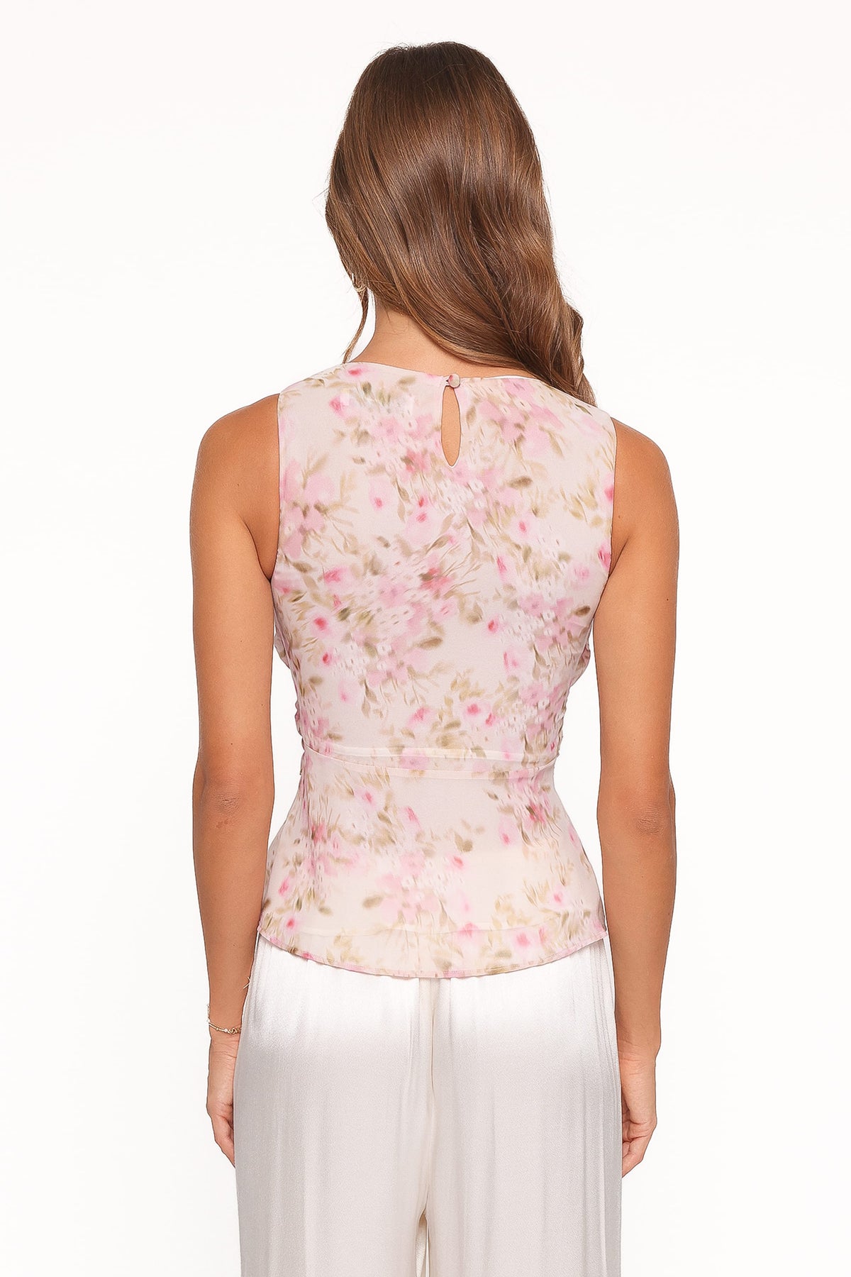 Limona Peplum Top - Blurred Pink Floral