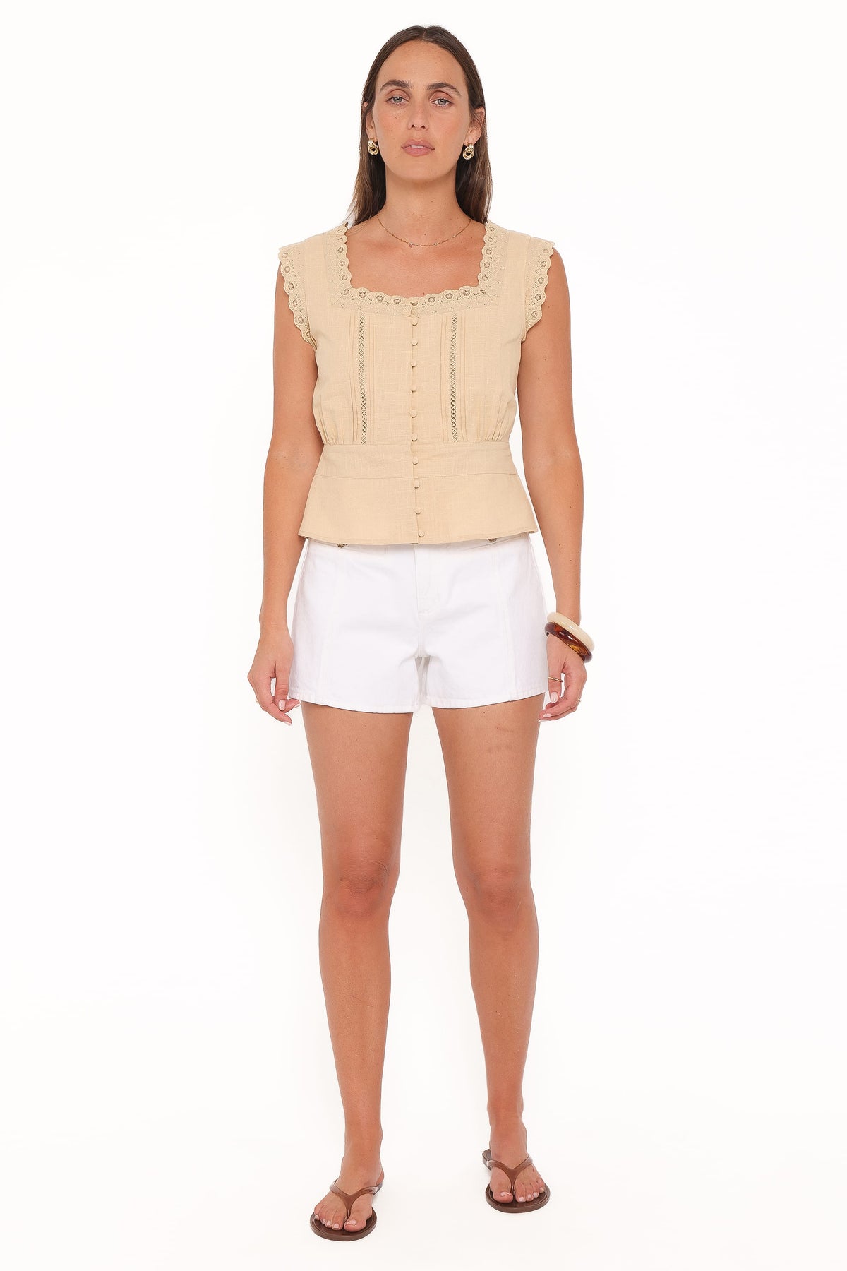 Luke Button Top - Khaki