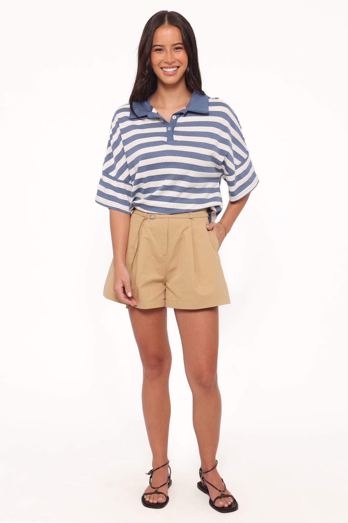 Sophia Short Sleeve Rugby Top - Blue/White Stripe