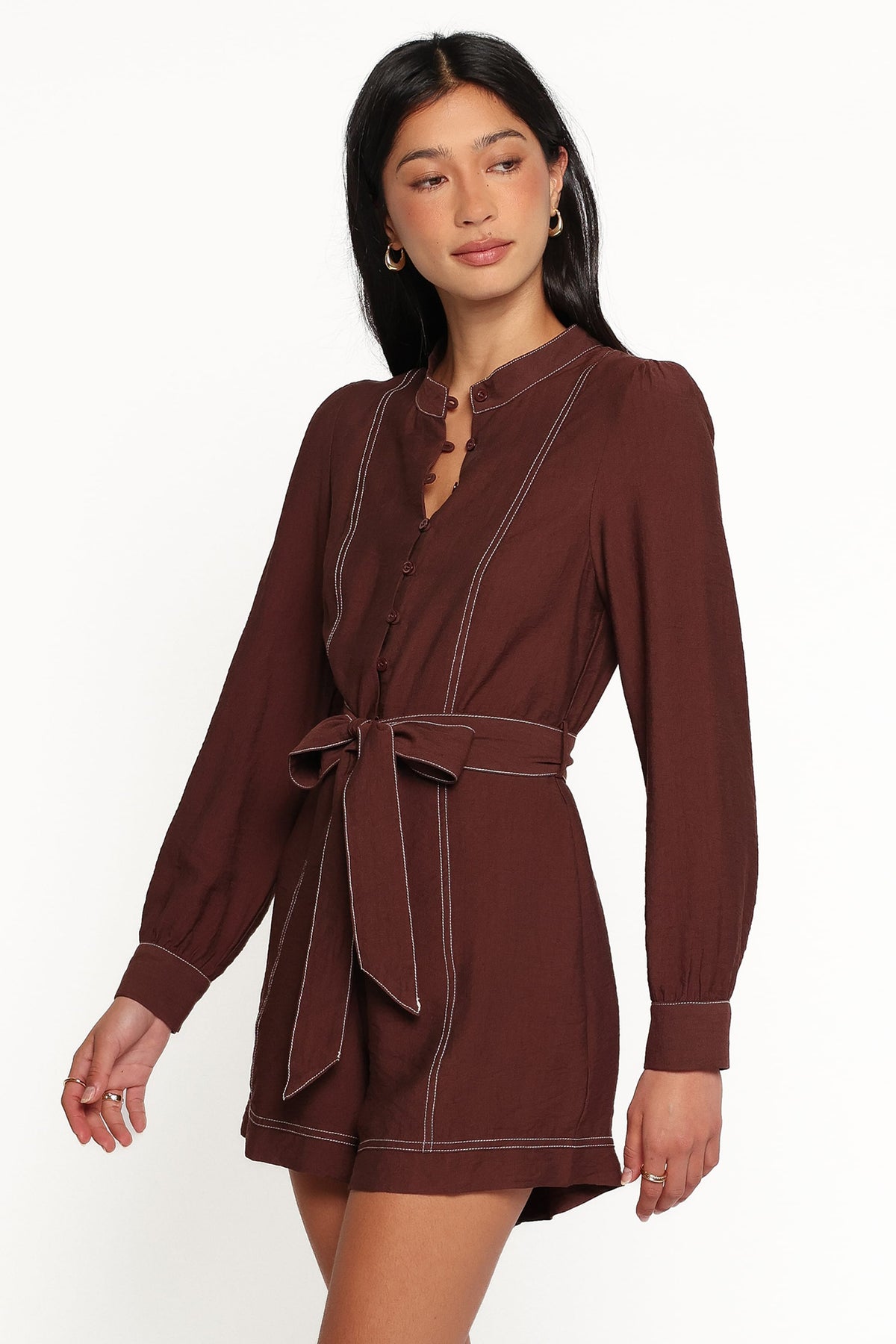 Benni Long Sleeve Romper - Chocolate