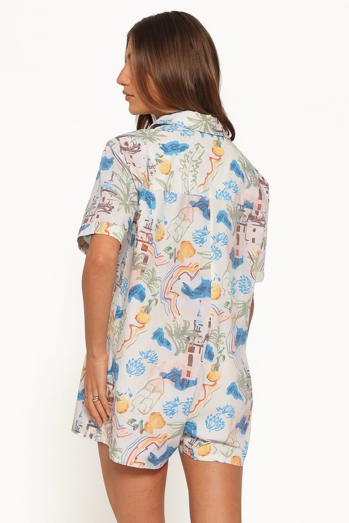 Calypso Button Front Romper - White Multi