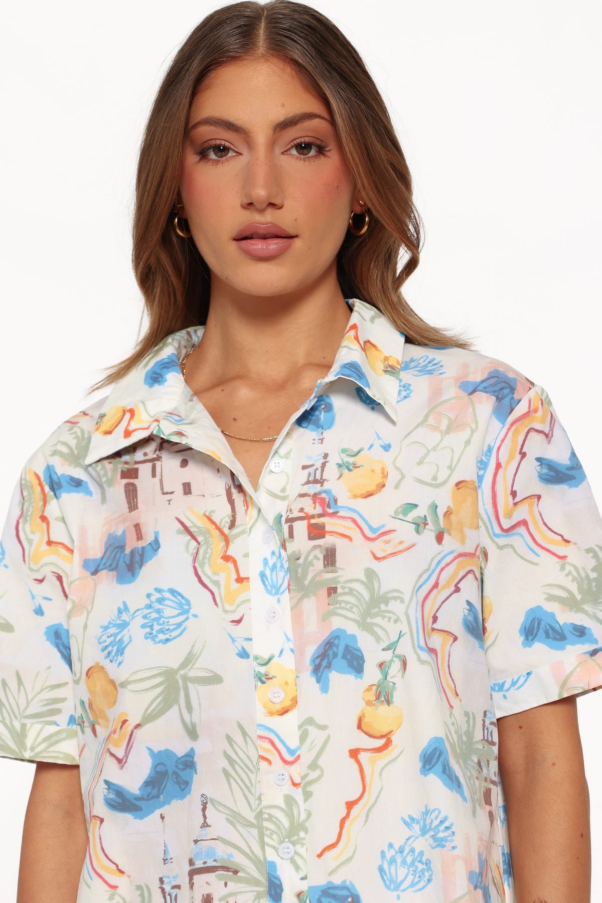 Calypso Button Front Romper - White Multi