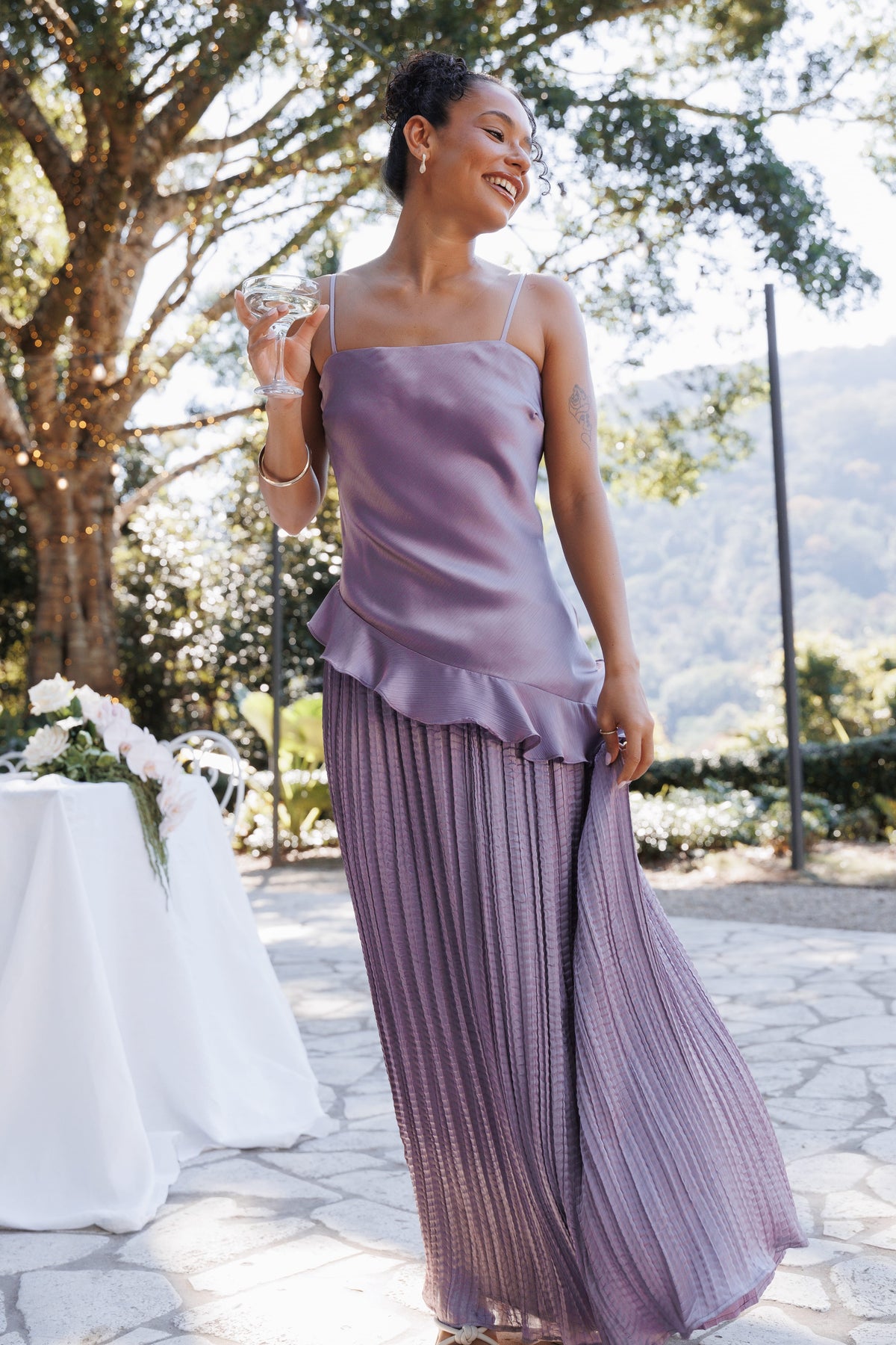 Delvine Asymmetrical Skirt Set - Lilac