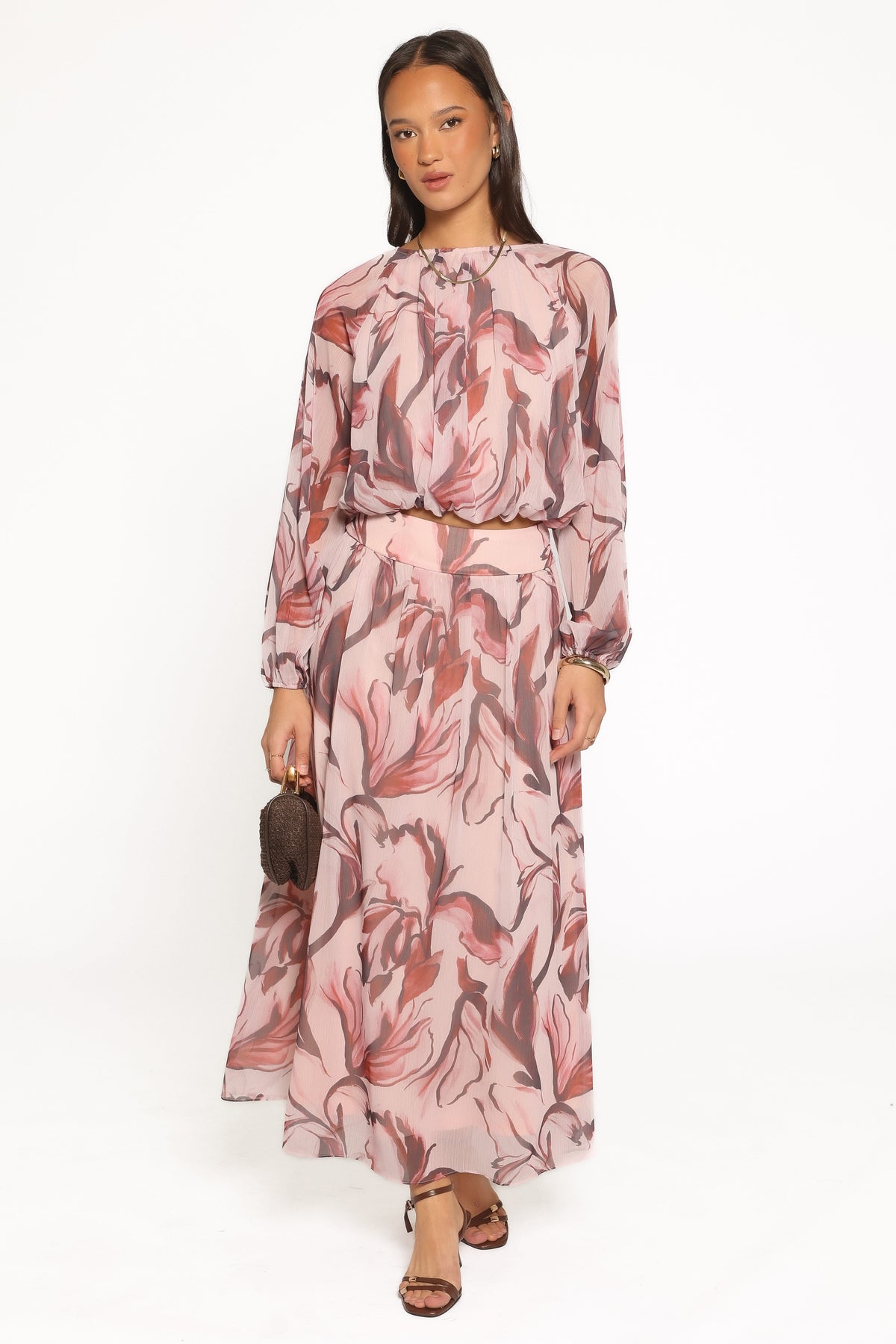 Lorei Chiffon Skirt Set - Pink Petal
