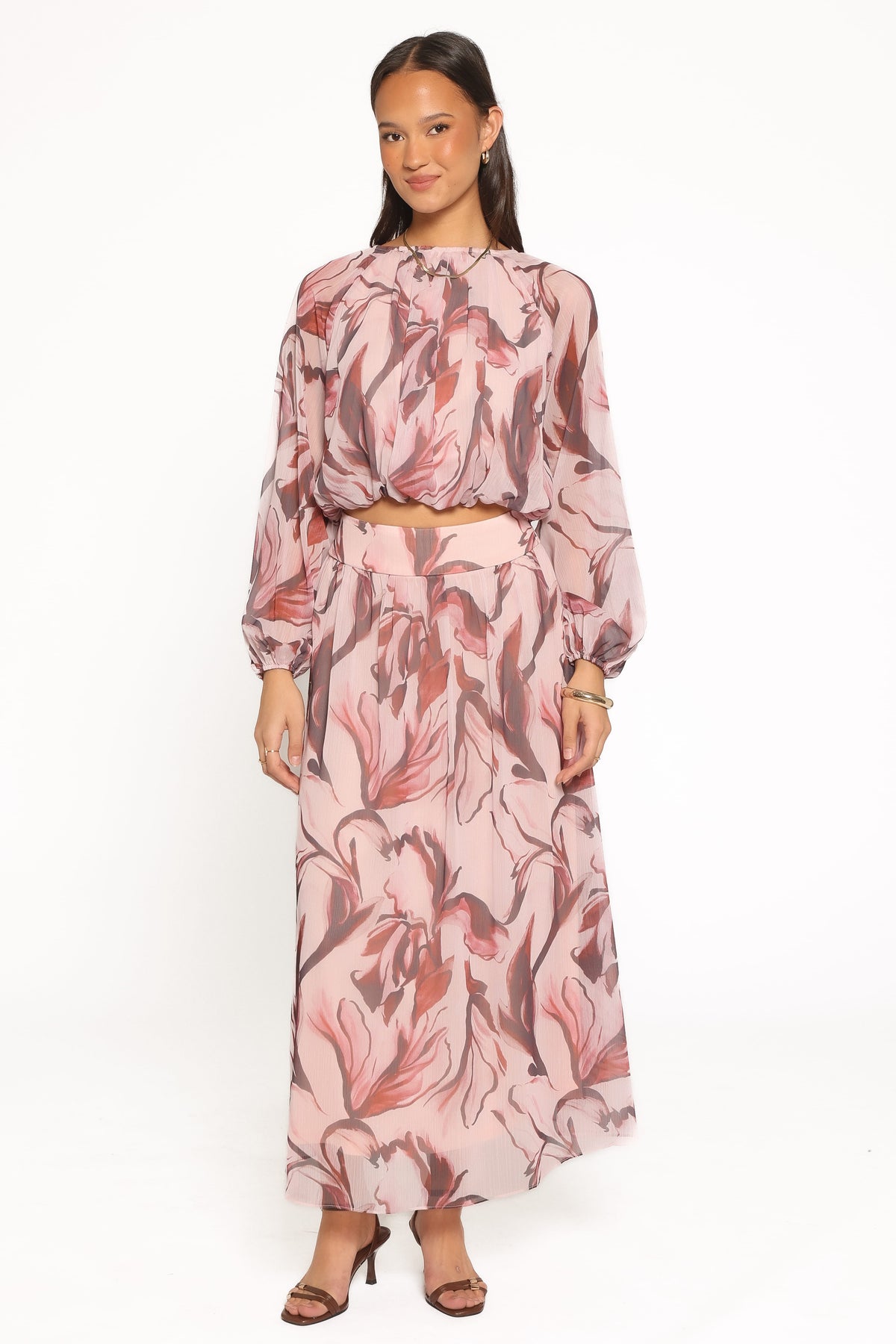 Lorei Chiffon Skirt Set - Pink Petal