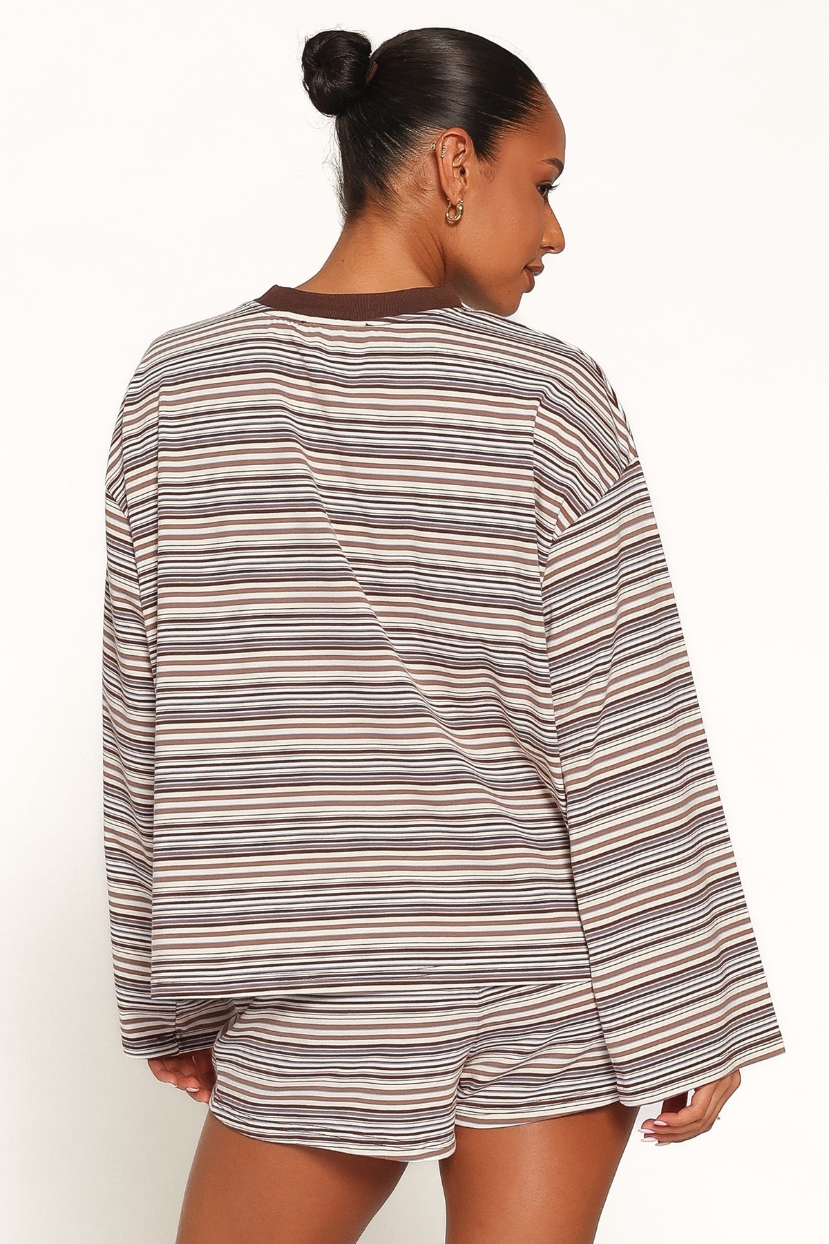 Silvia Knit Short Set - Chocolate Brown Stripe