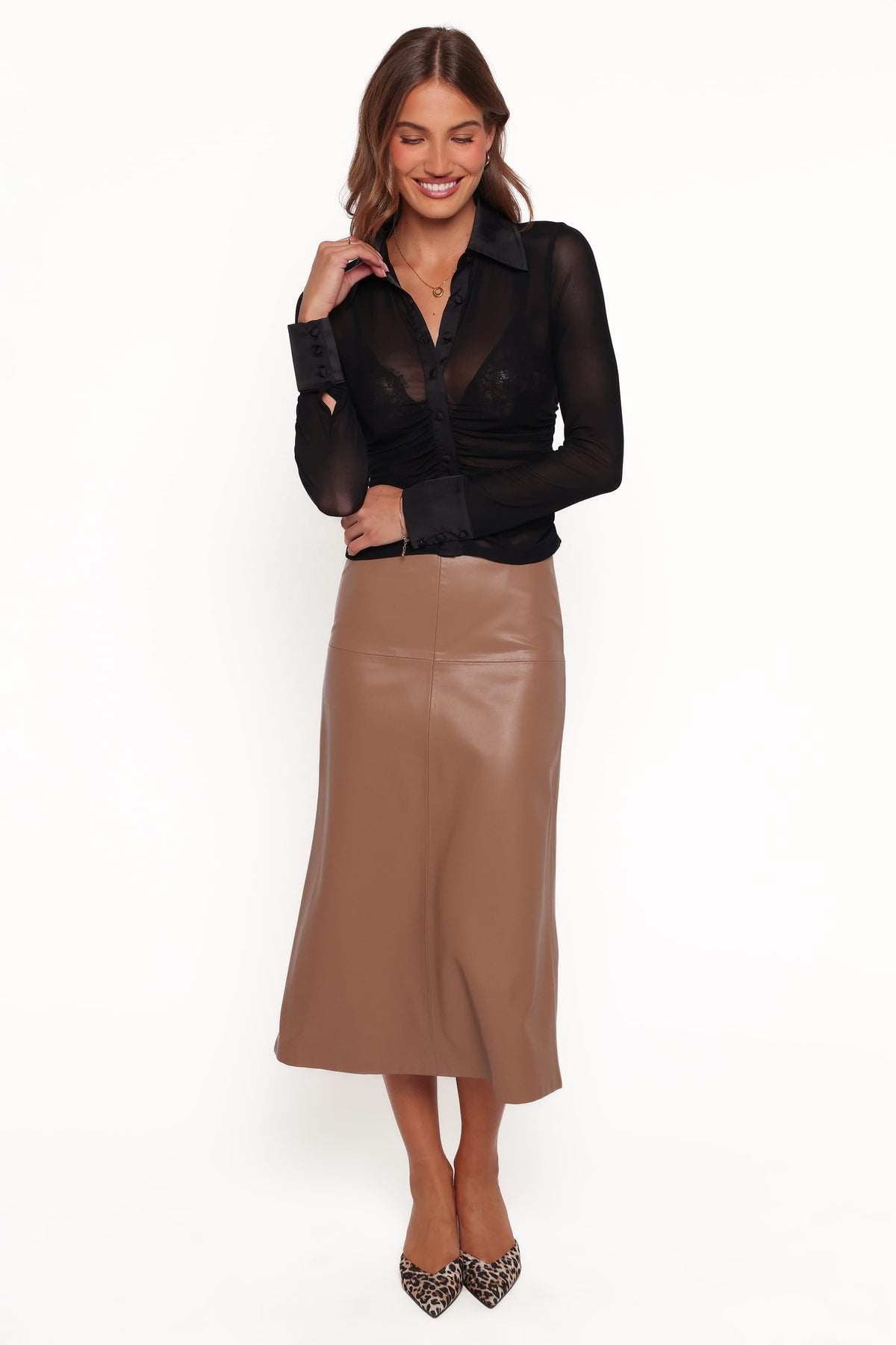 Carolyn Mesh Ruched Top - Black