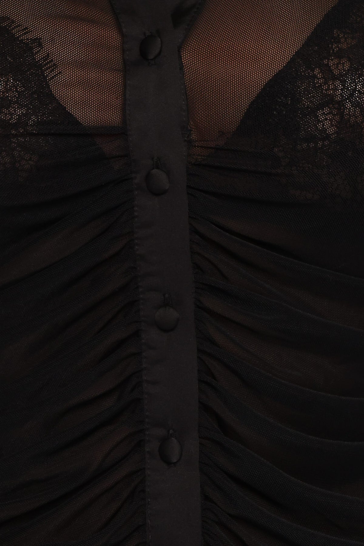 Carolyn Mesh Ruched Top - Black