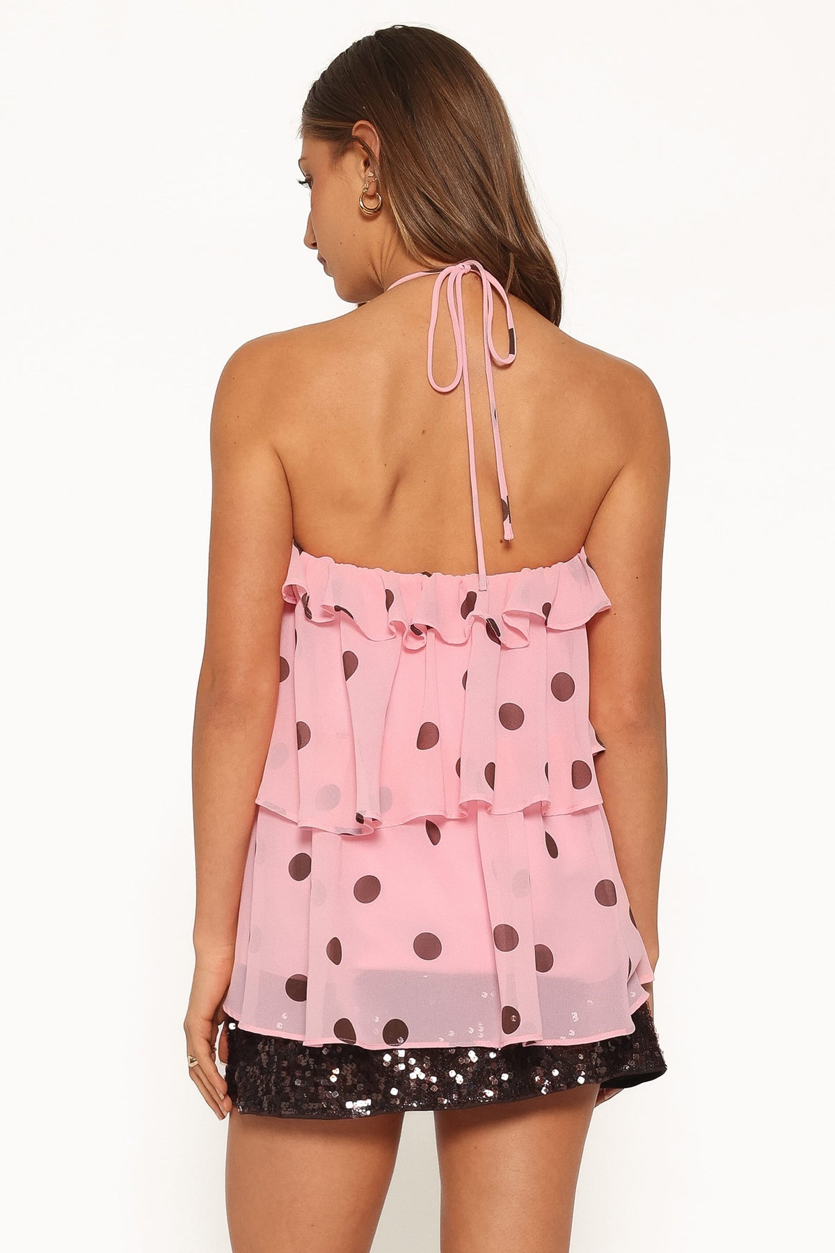 Helena Halterneck Top - Pink Polka Dot