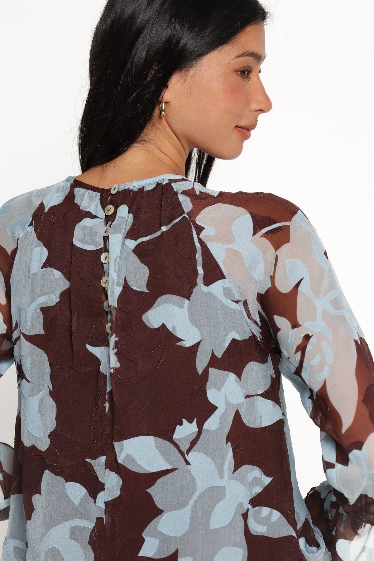 Larson Ruffle Hem Top - Blue Floral Burnout