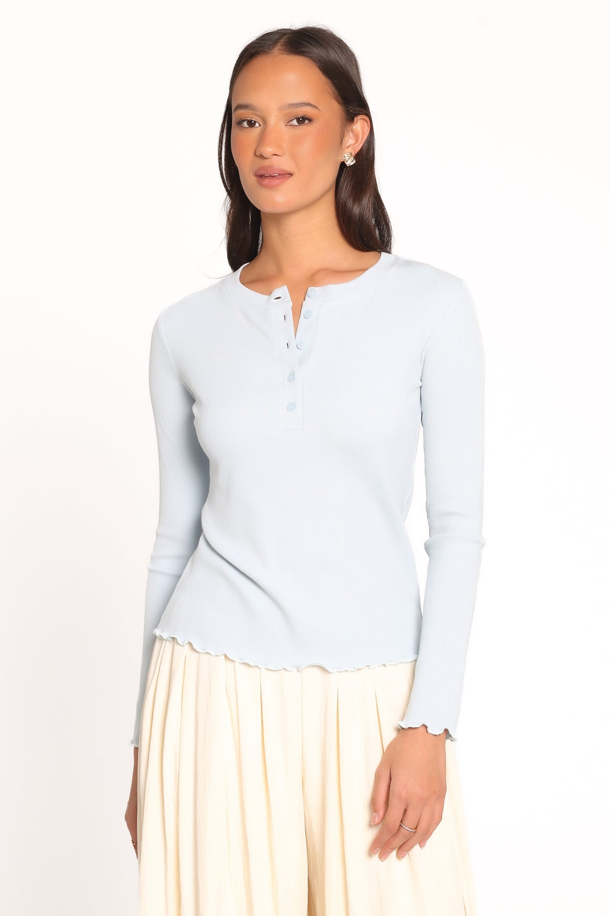 Nicoletta Henley Top - Pale Blue