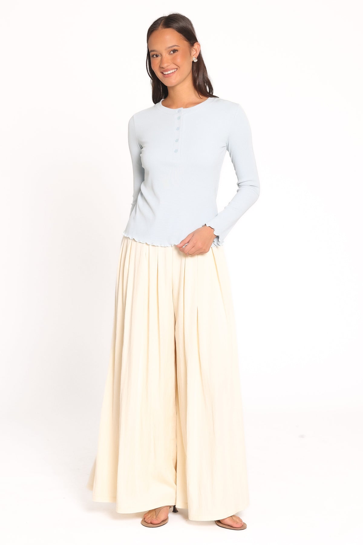 Nicoletta Henley Top - Pale Blue