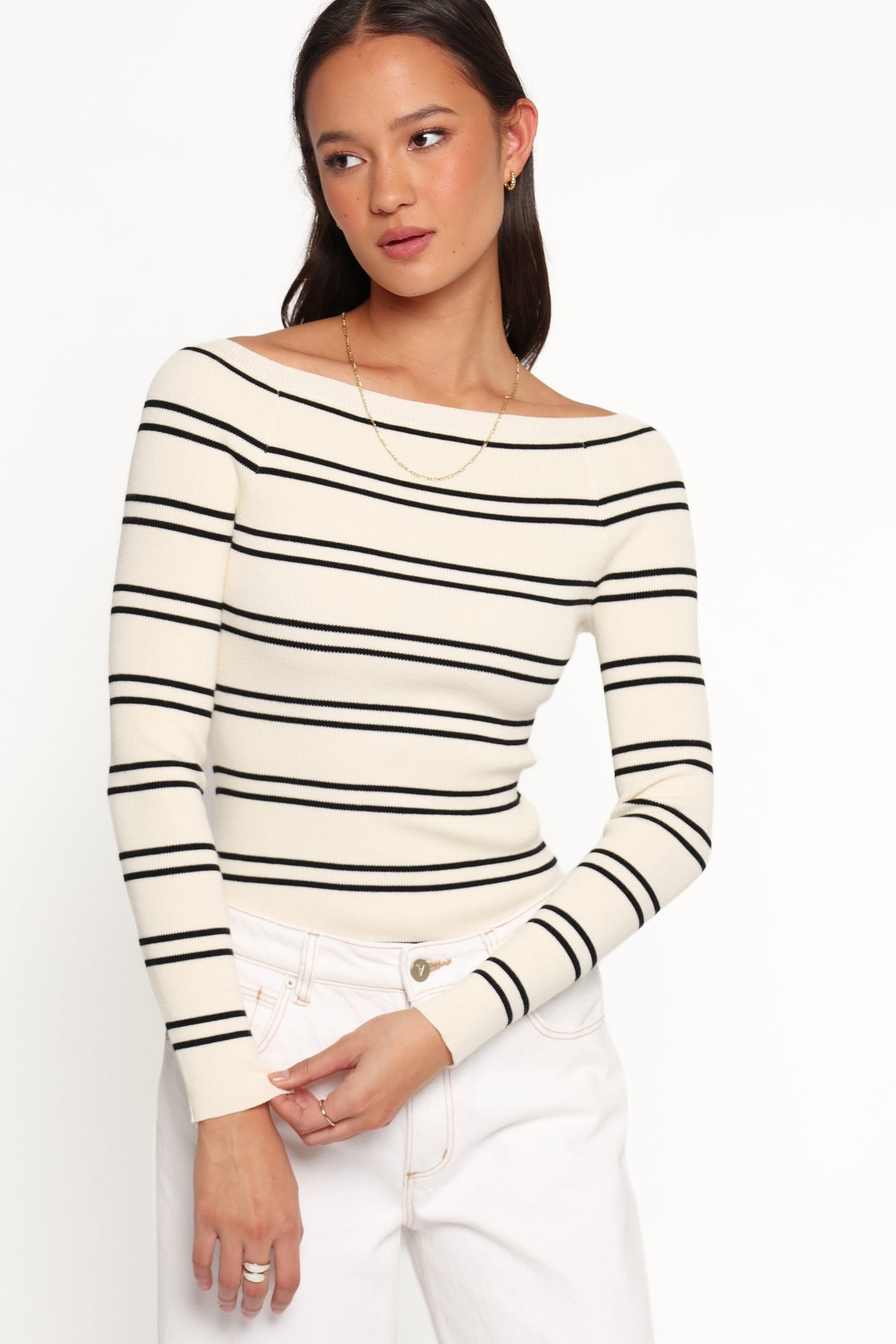 Presley Knit Top - Cream Black Stripe