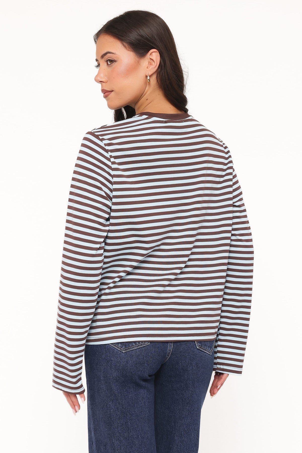 Ruva Long Sleeve Tee - Brown Blue Stripe