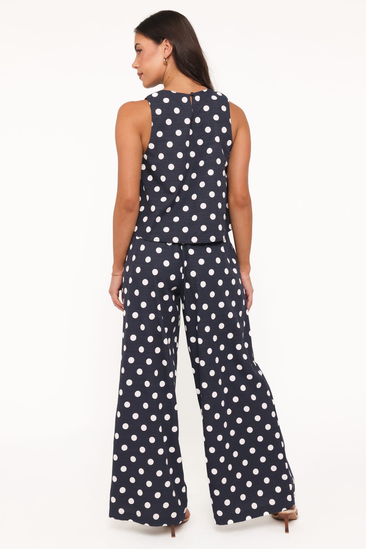Jillian Smocked Pant Set - Navy Polka Dot