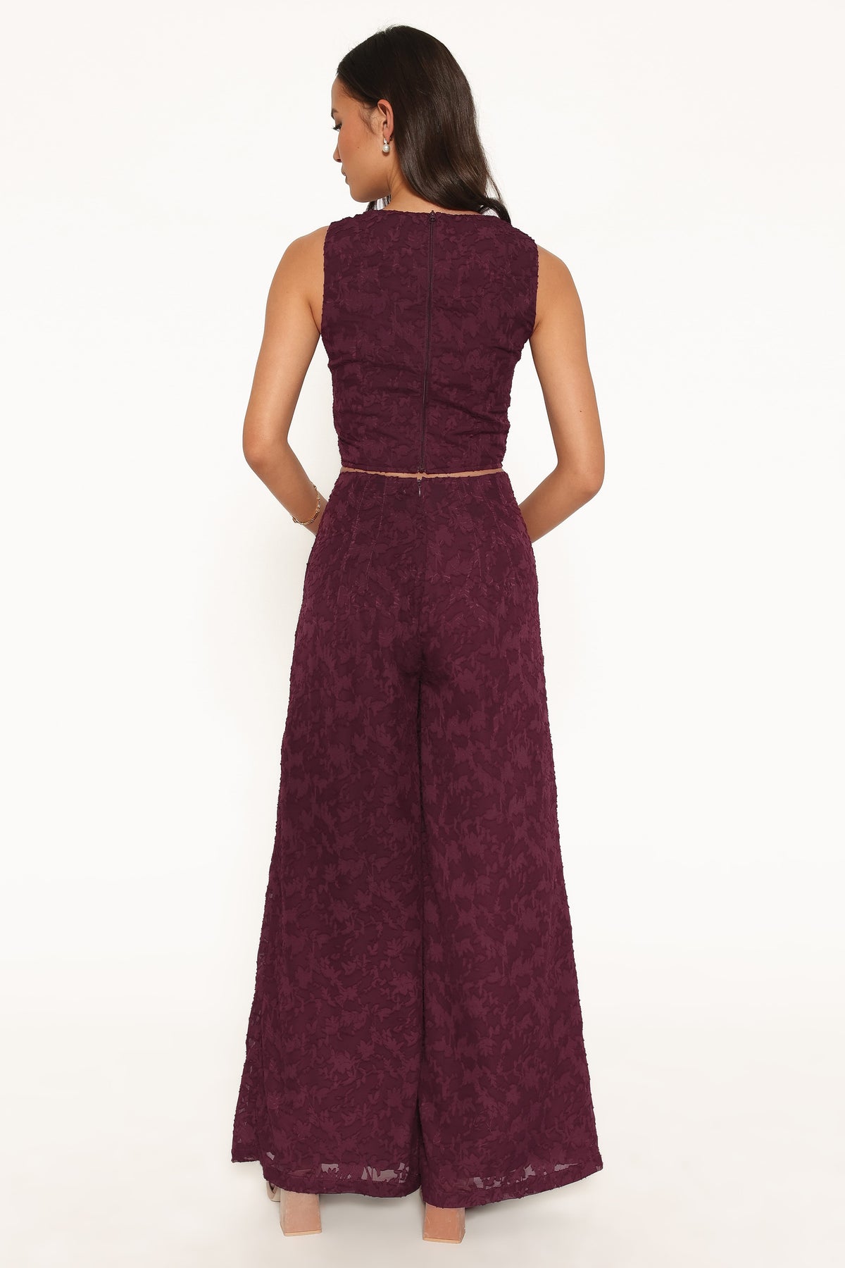 Ada Wide Leg Pants - Plum Burnout