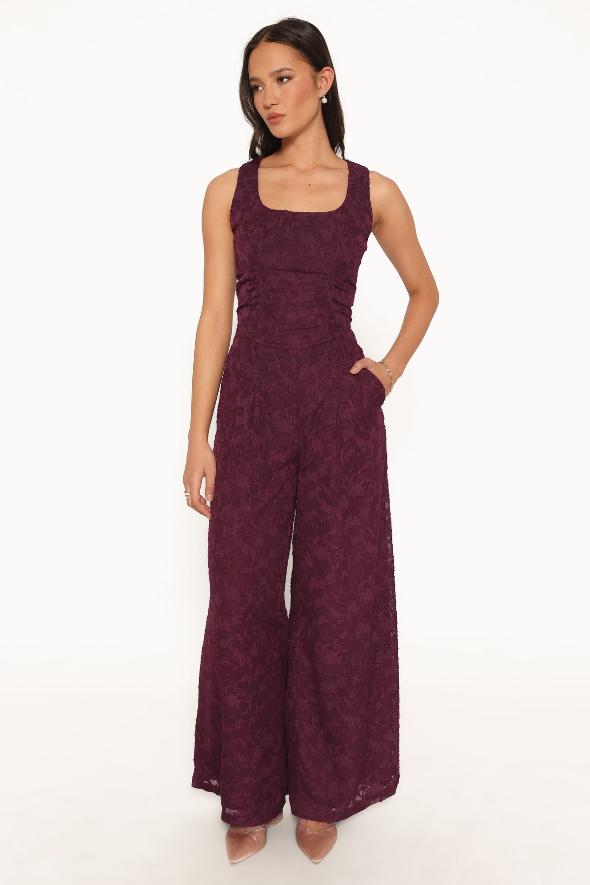 Ada Wide Leg Pants - Plum Burnout