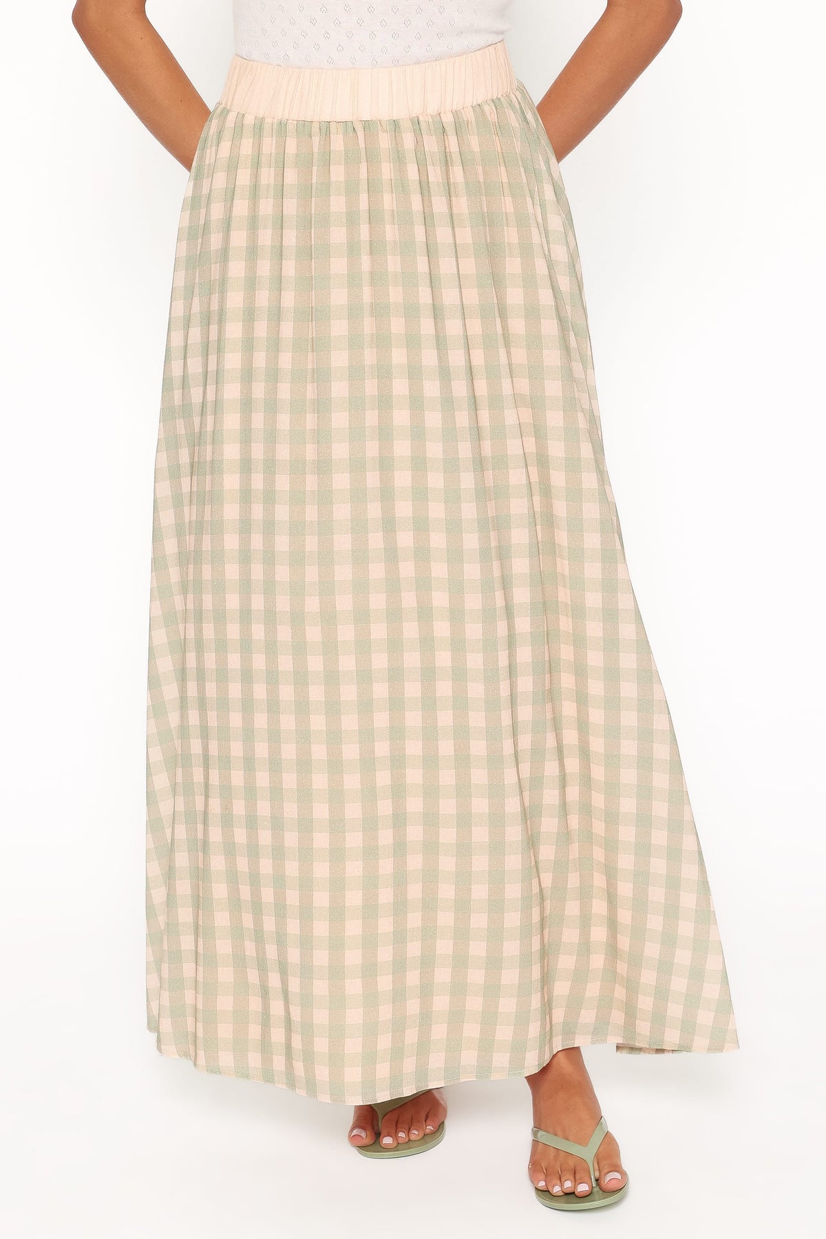 Daroda Midi Circle Skirt - Green/Pink Gingham