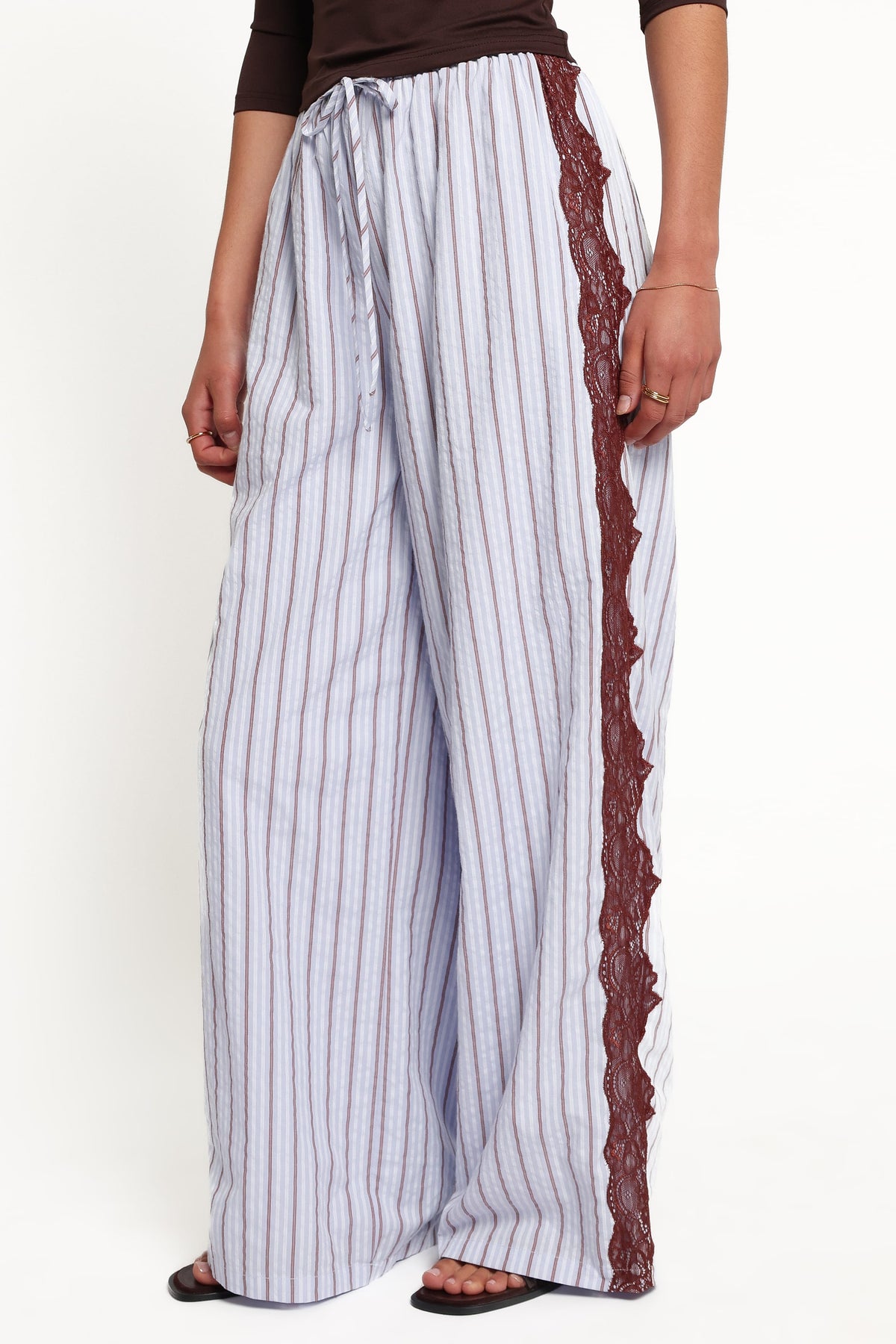 Ellina Lace Contrast Wide Leg Pant - Blue Stripe