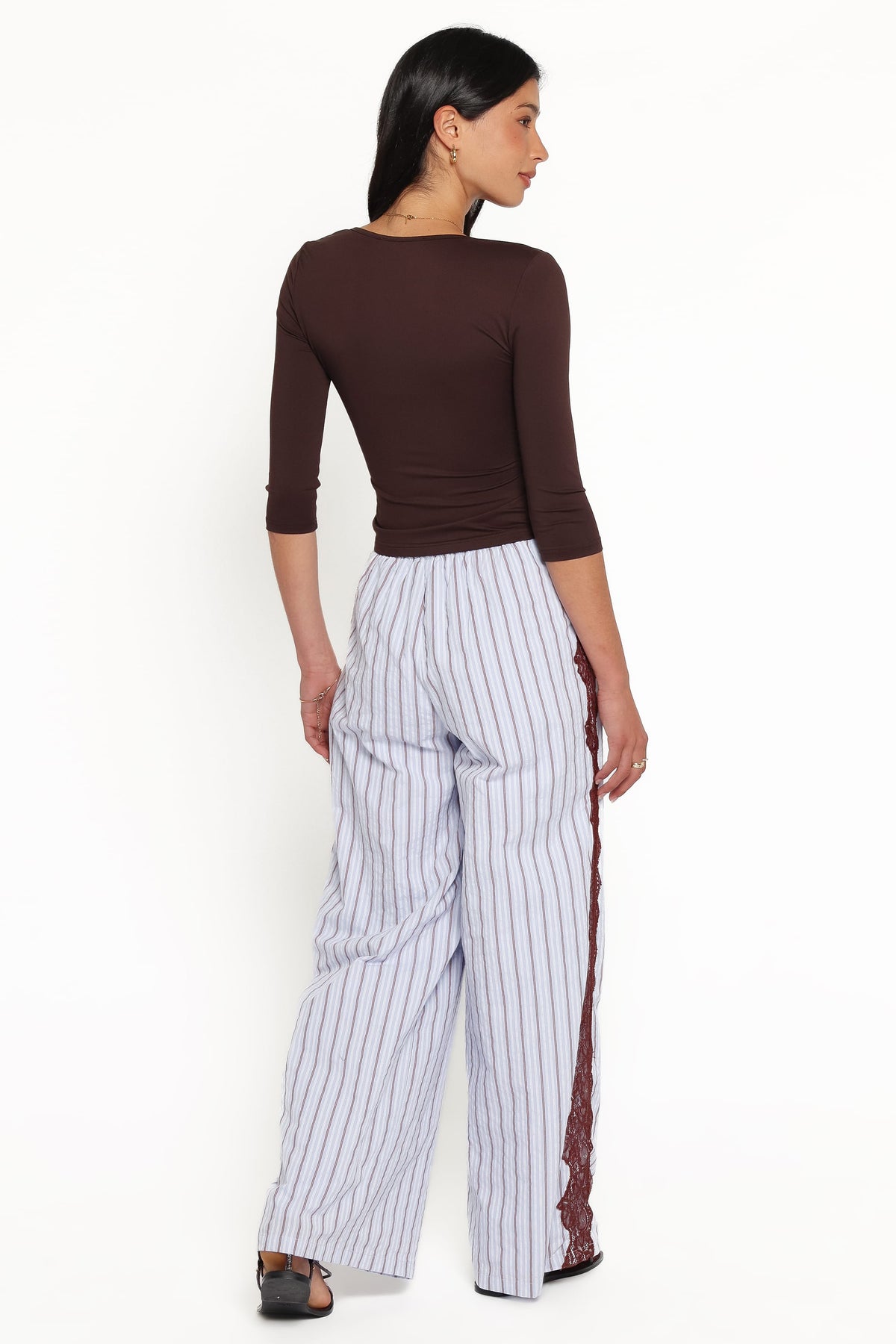 Ellina Lace Contrast Wide Leg Pant - Blue Stripe