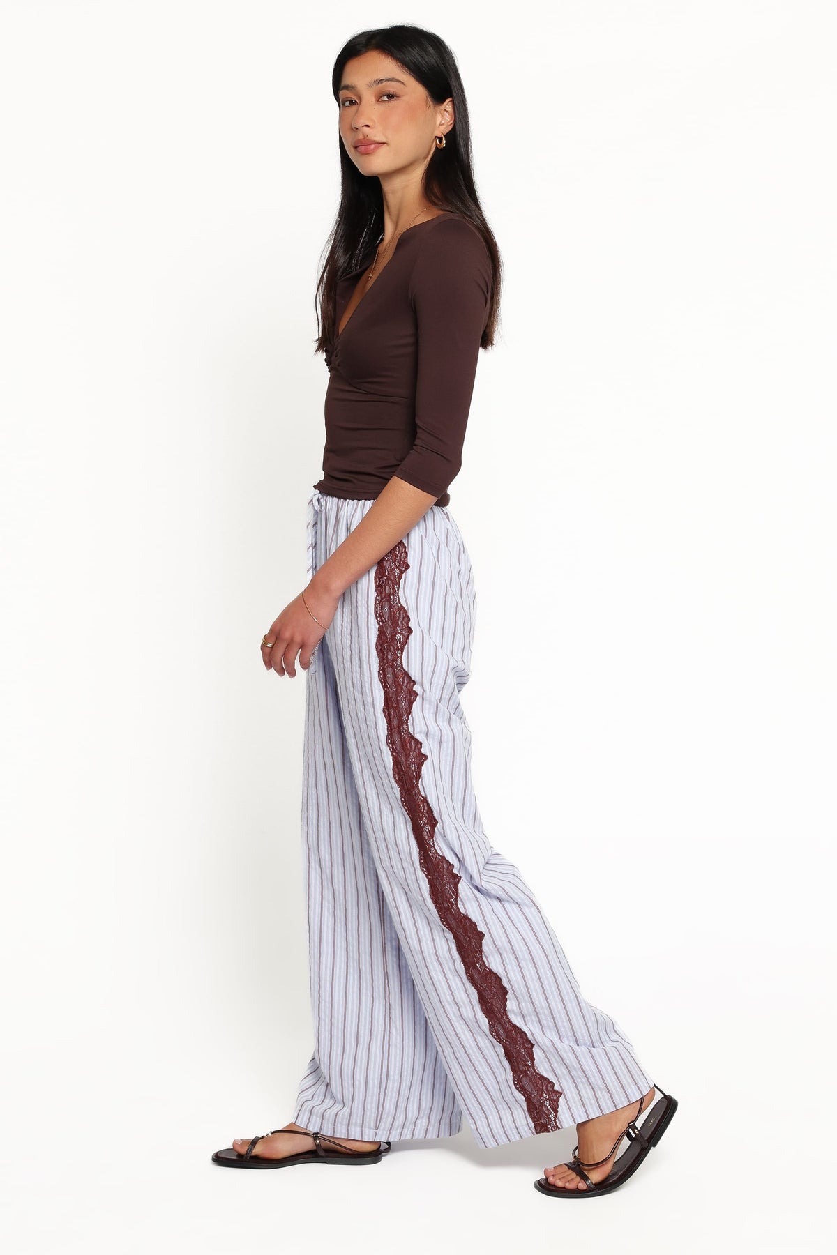 Ellina Lace Contrast Wide Leg Pant - Blue Stripe
