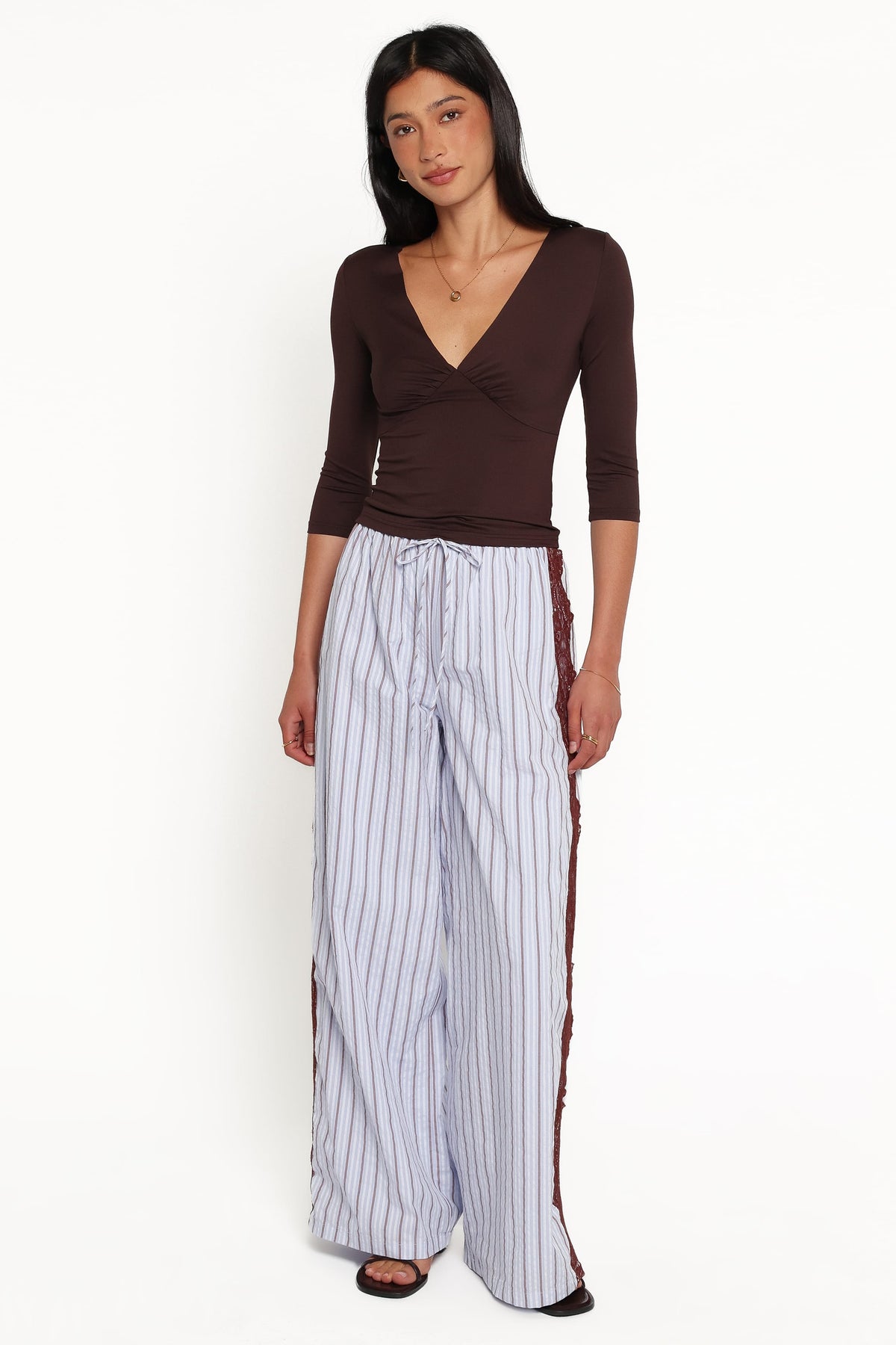 Ellina Lace Contrast Wide Leg Pant - Blue Stripe