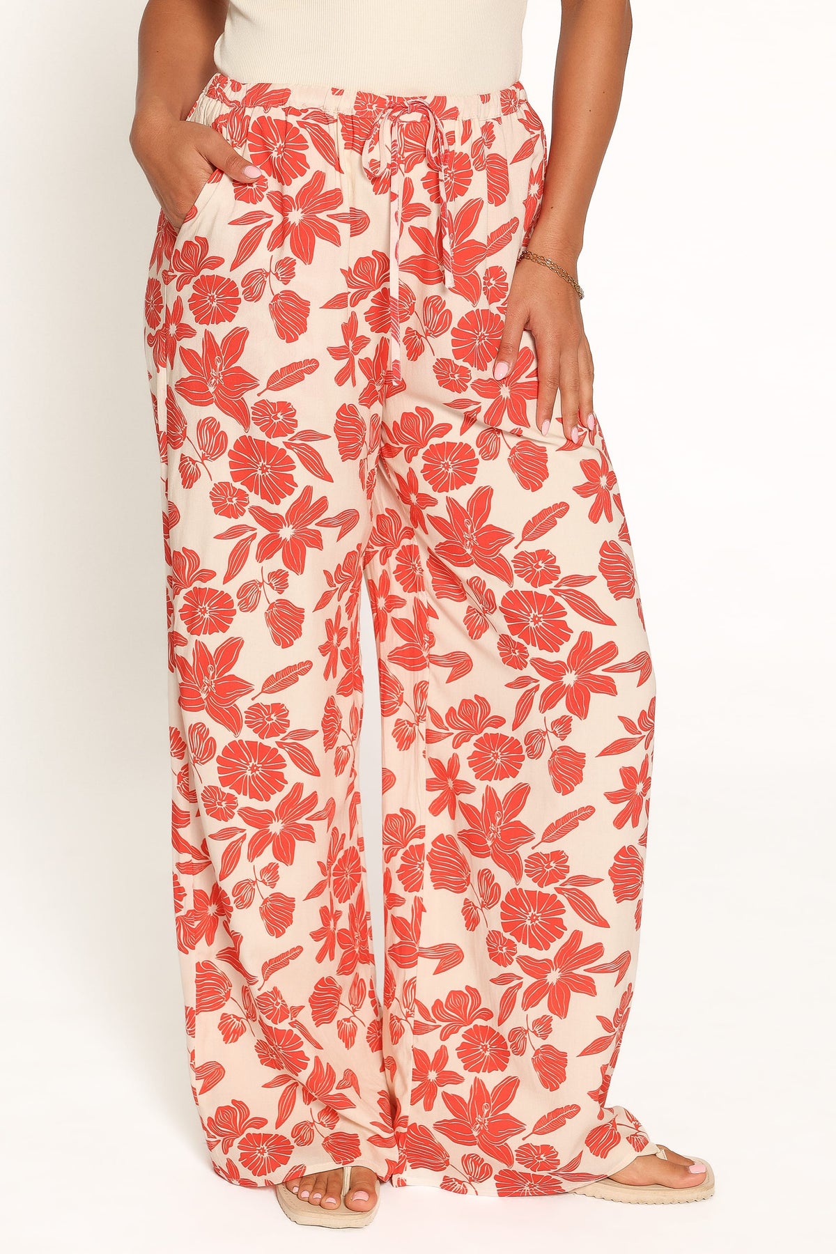 Lira Tie Waist Pant - Red Floral