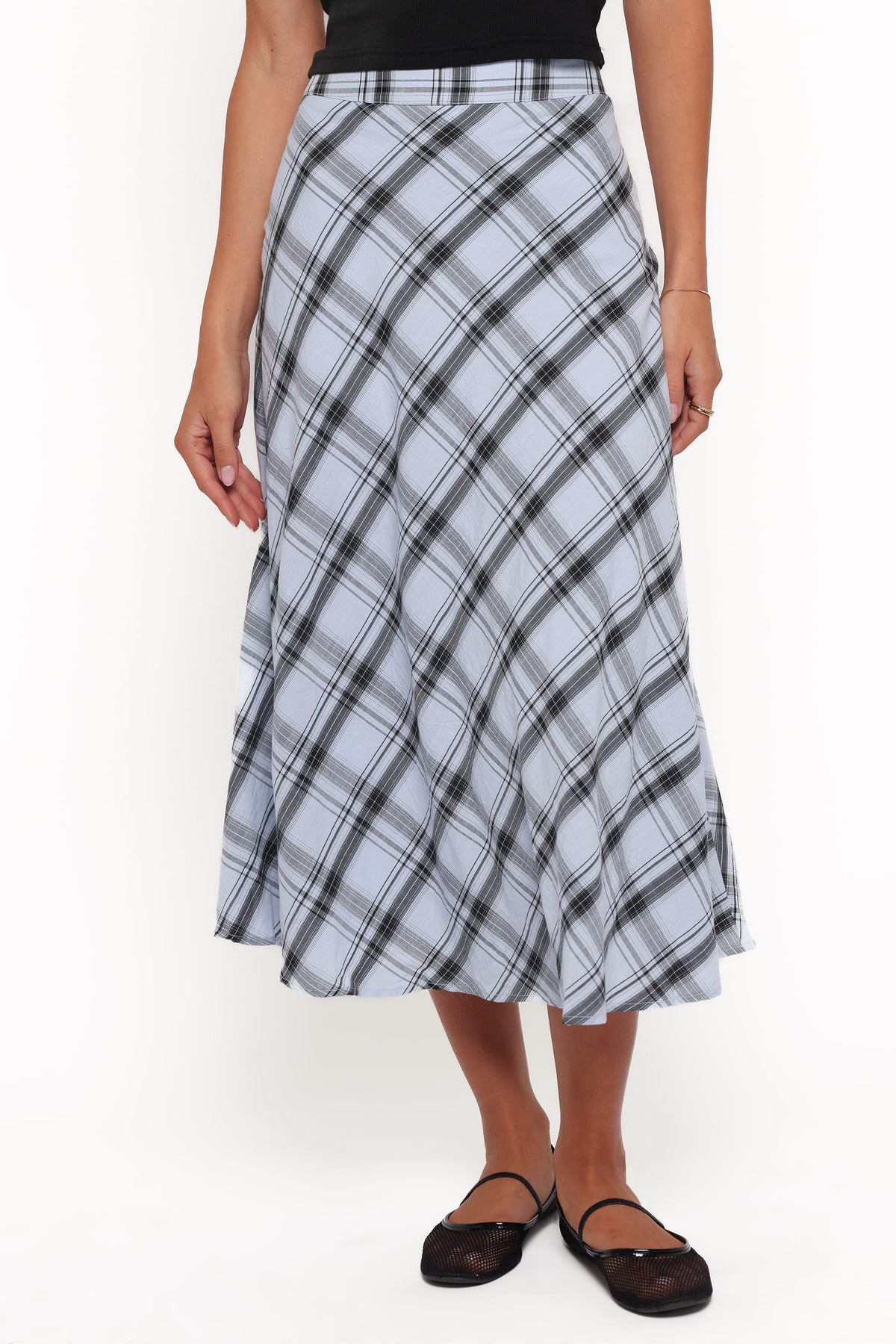 Piper Midi Skirt - Icy Bue Plaid