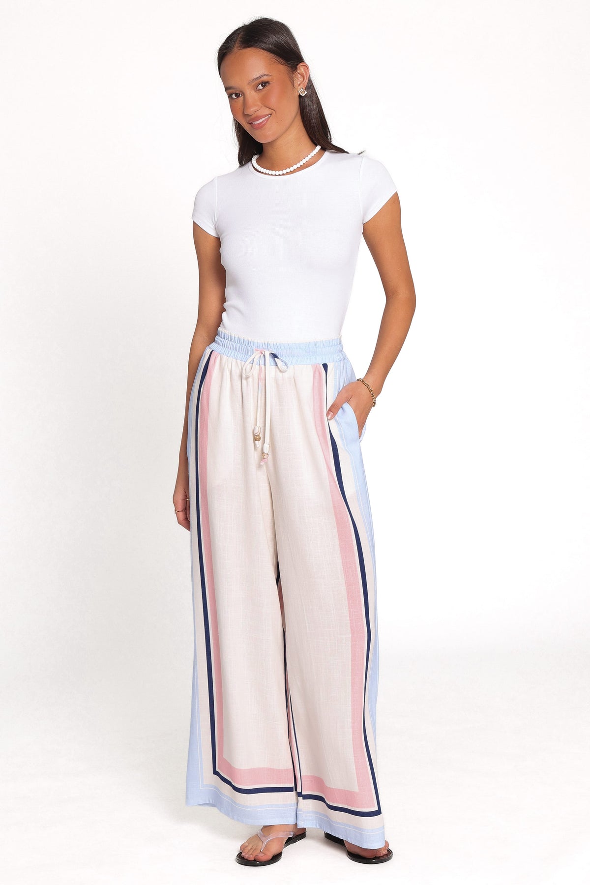 Zalia Wide Leg Pants - Pink/Blue Stripe