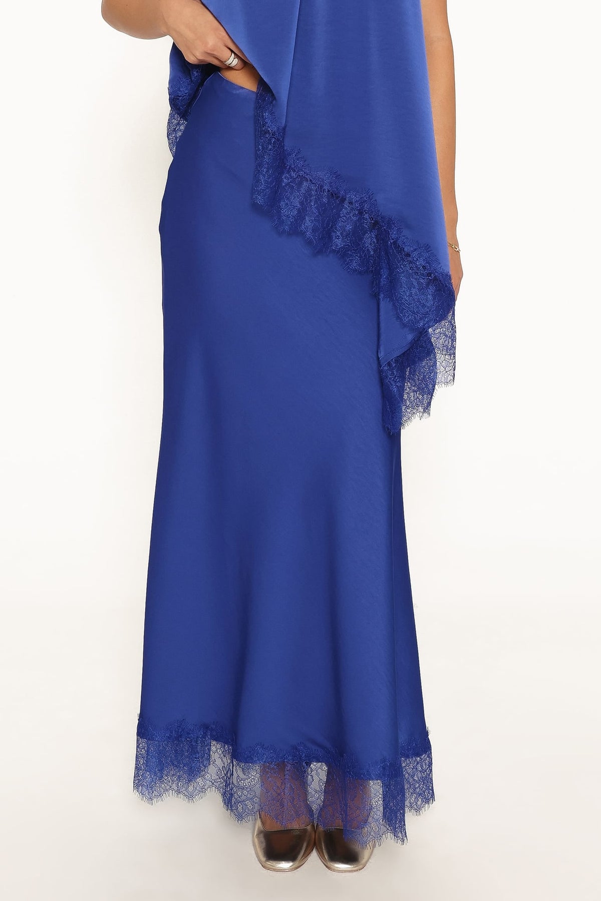 Zarni Lace Trim Maxi Skirt - Lapis Blue