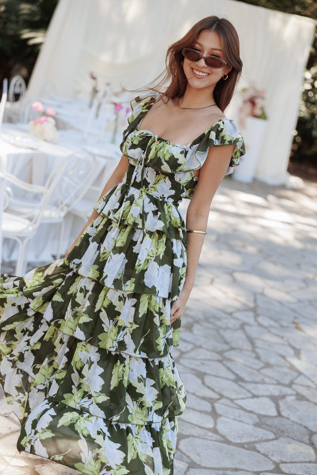 Belle Maxi Dress - Green Floral