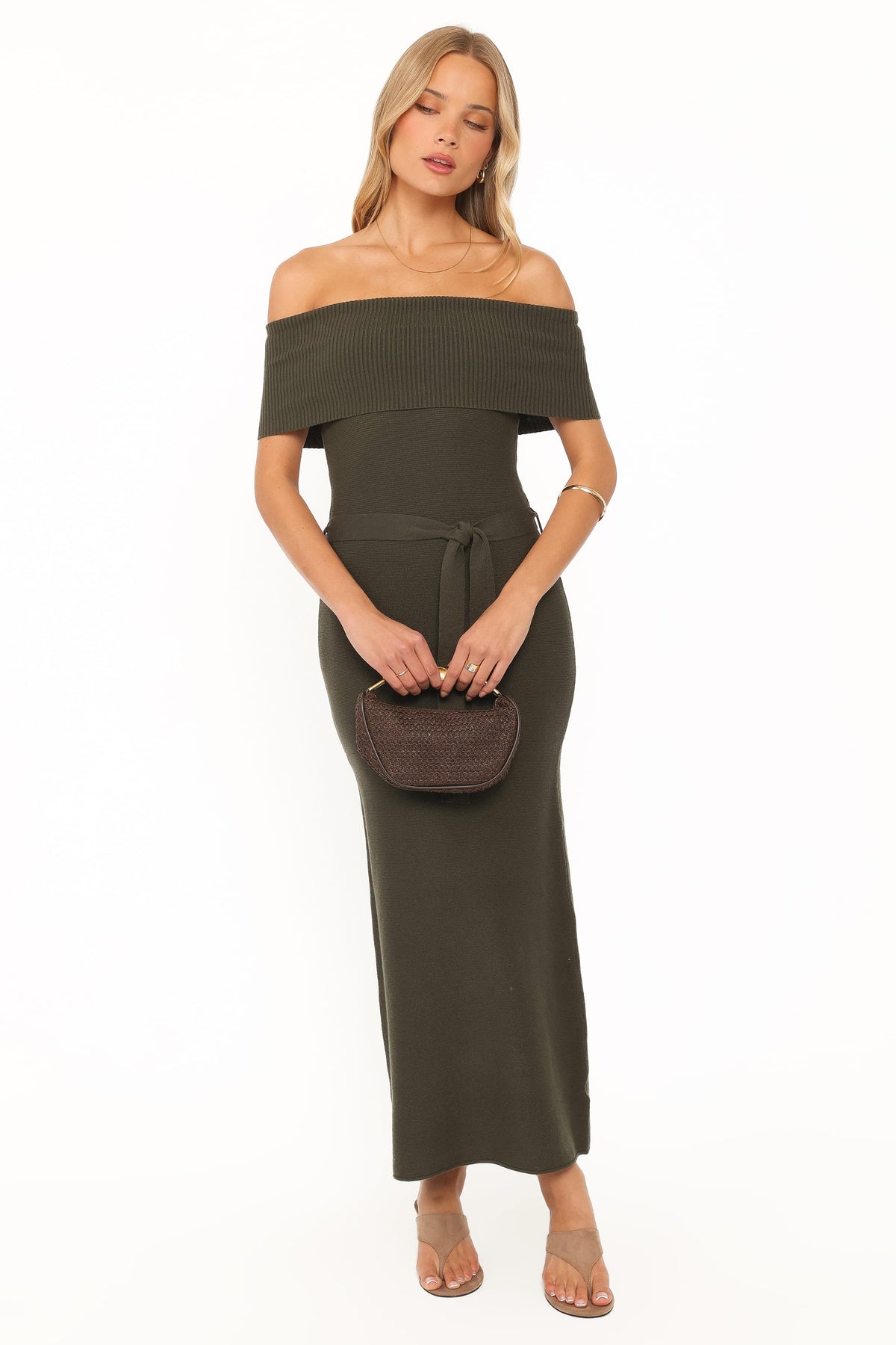 Colleen Off Shoulder Maxi Dress - Olive Green