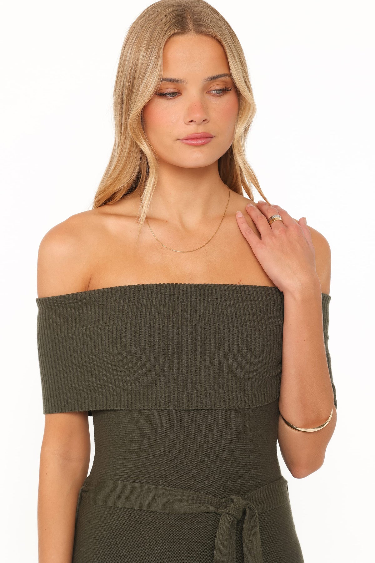 Colleen Off Shoulder Maxi Dress - Olive Green