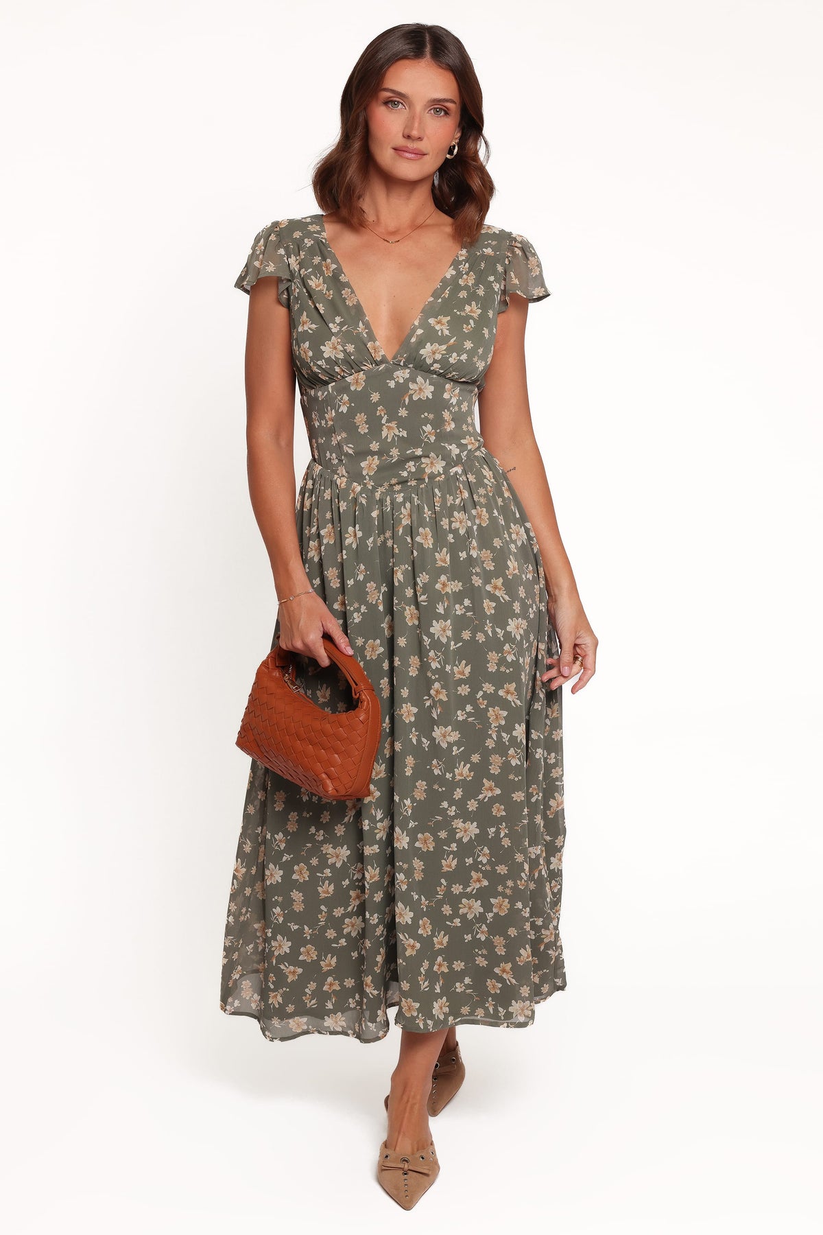 Davie Midi Dress - Olive Floral