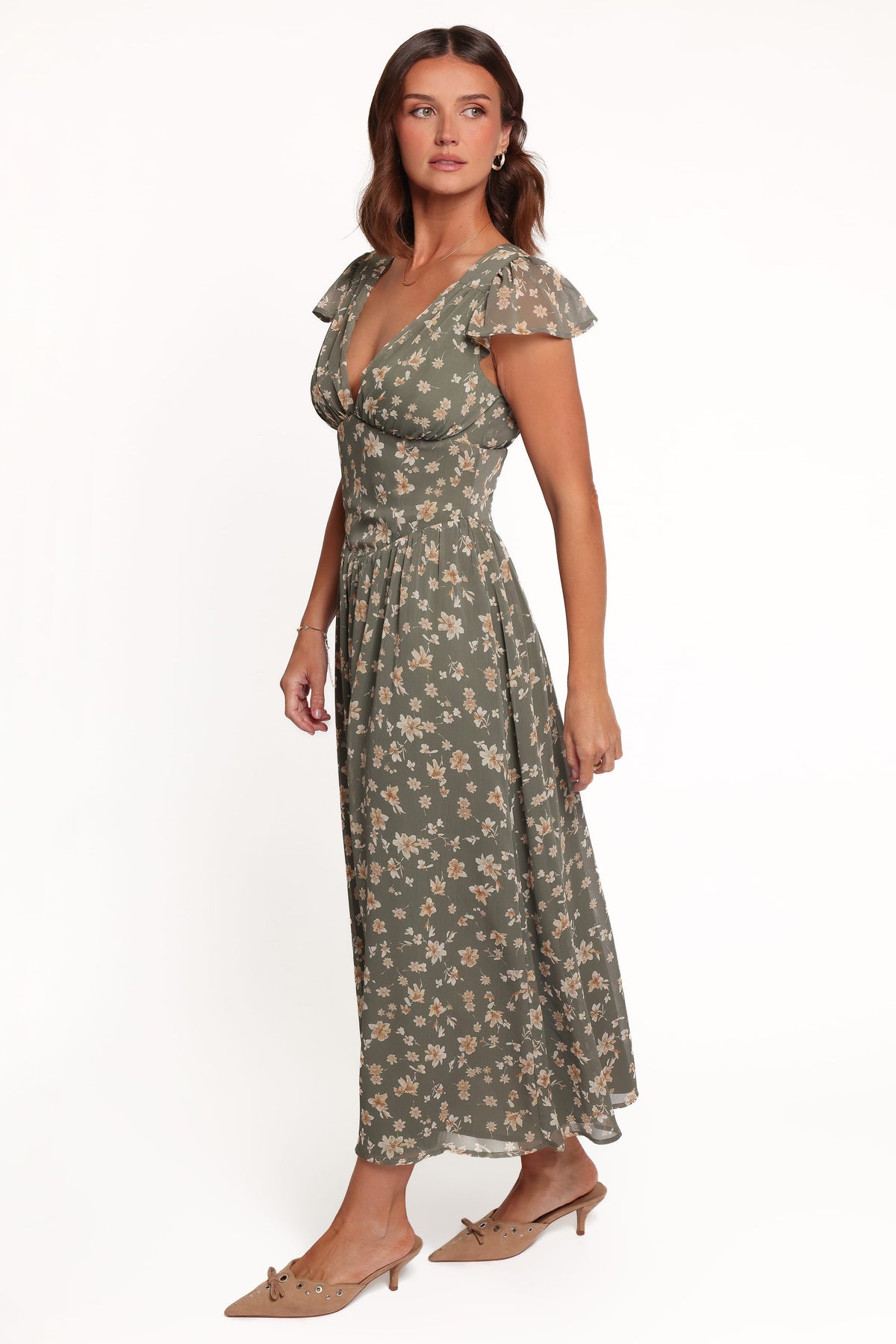 Davie Midi Dress - Olive Floral