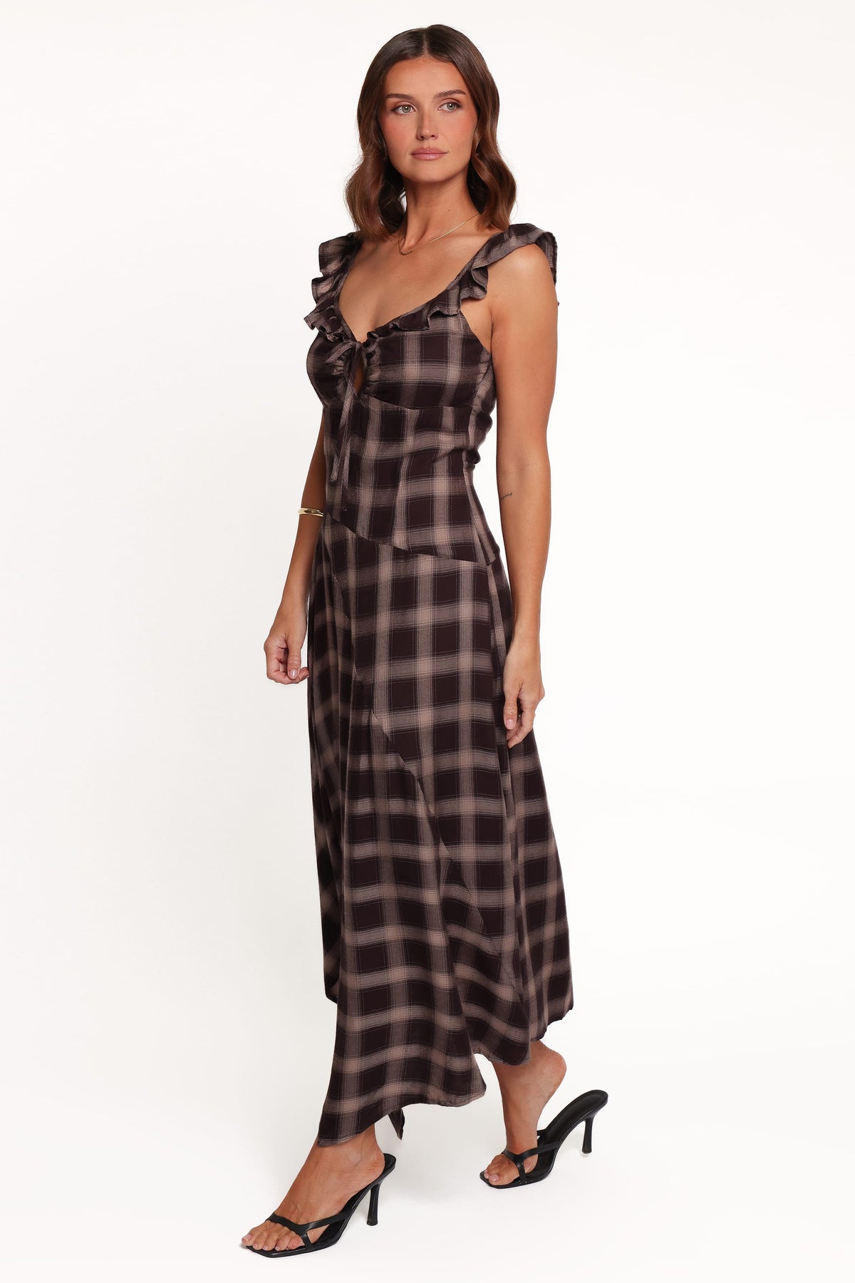 Farrell Midi Dress - Brown Plaid