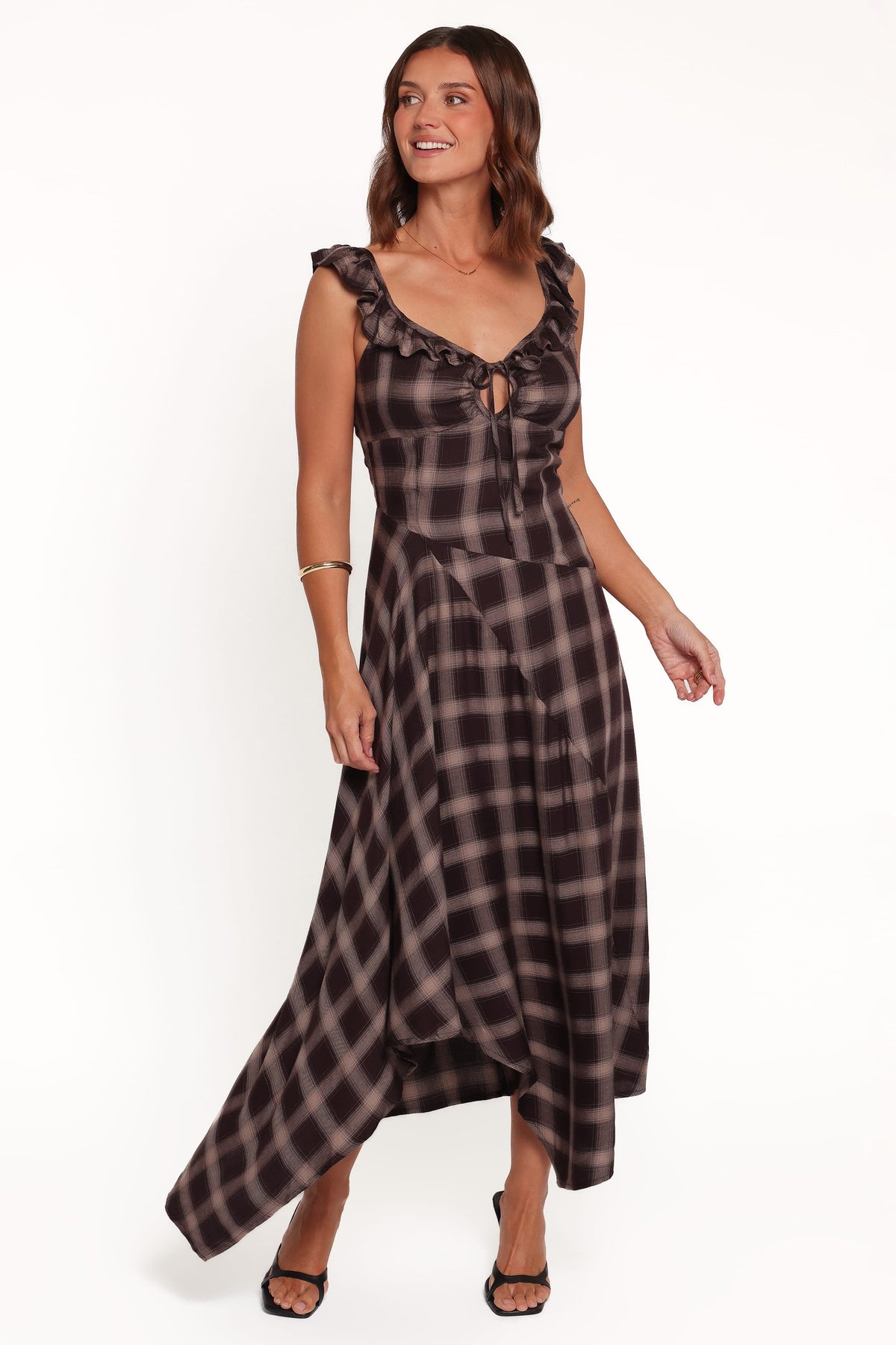 Farrell Midi Dress - Brown Plaid