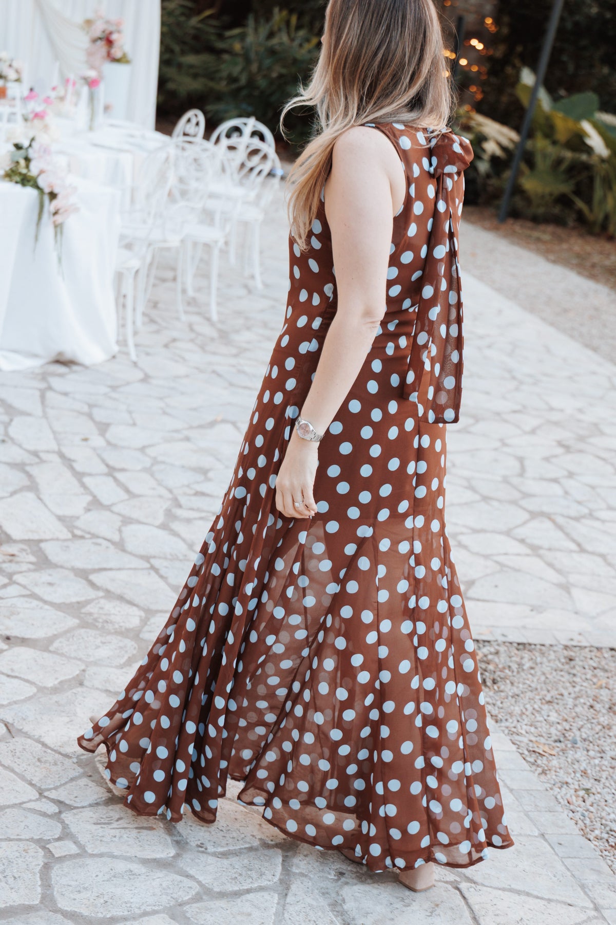 Keani Maxi Dress - Brown Polka Dot