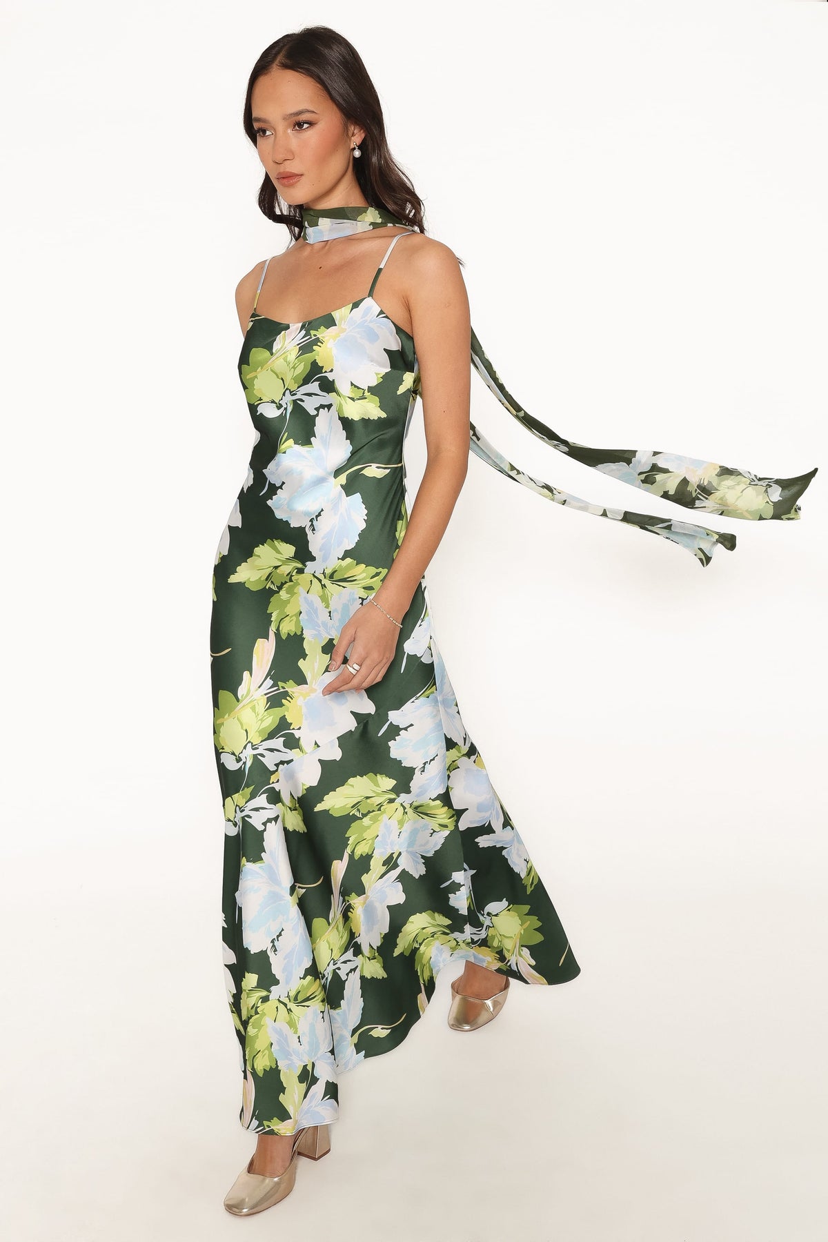 Kinara Maxi Dress - Olive Floral