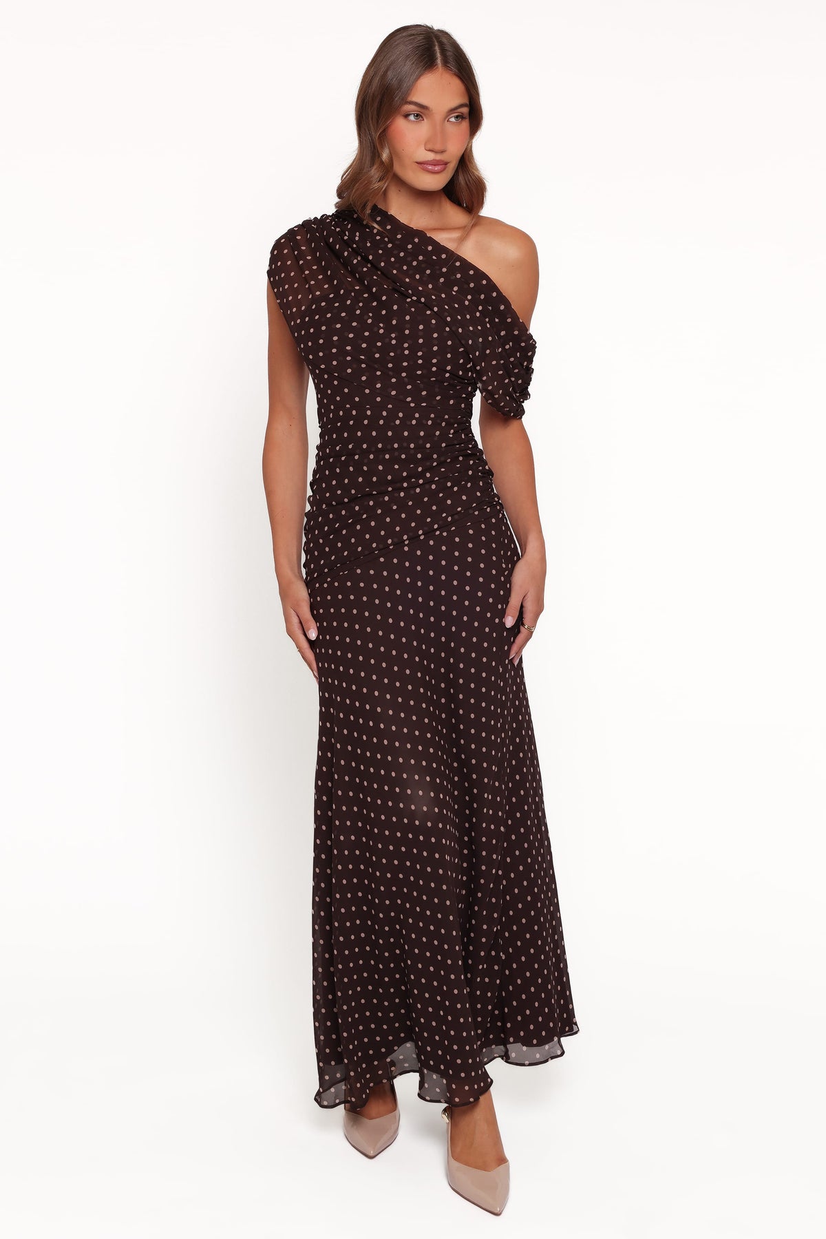 Kyrene Off Shoulder Maxi Dress - Brown Spot