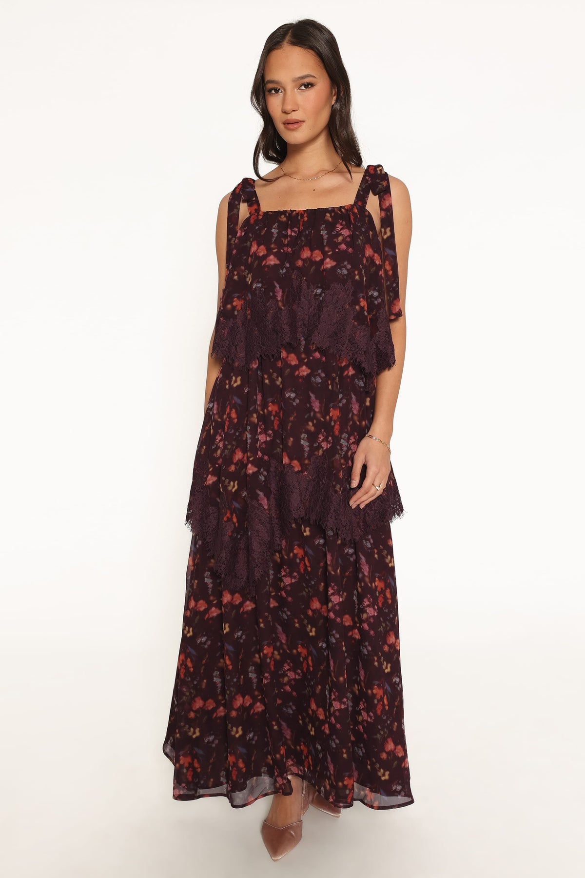 Lunella Maxi Dress - Plum Blurred Floral