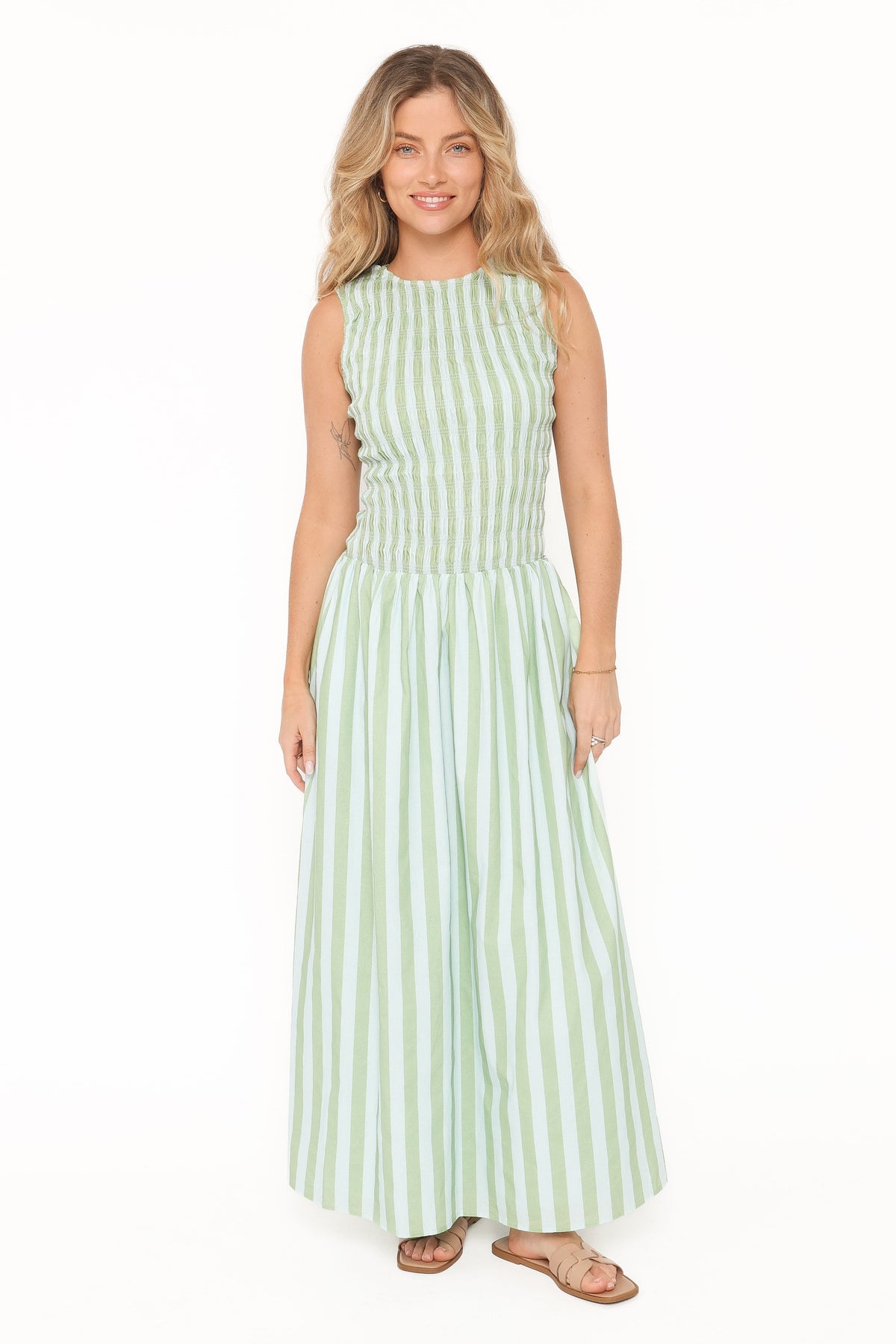 Maleny Maxi Dress - Blue/Green Stripe