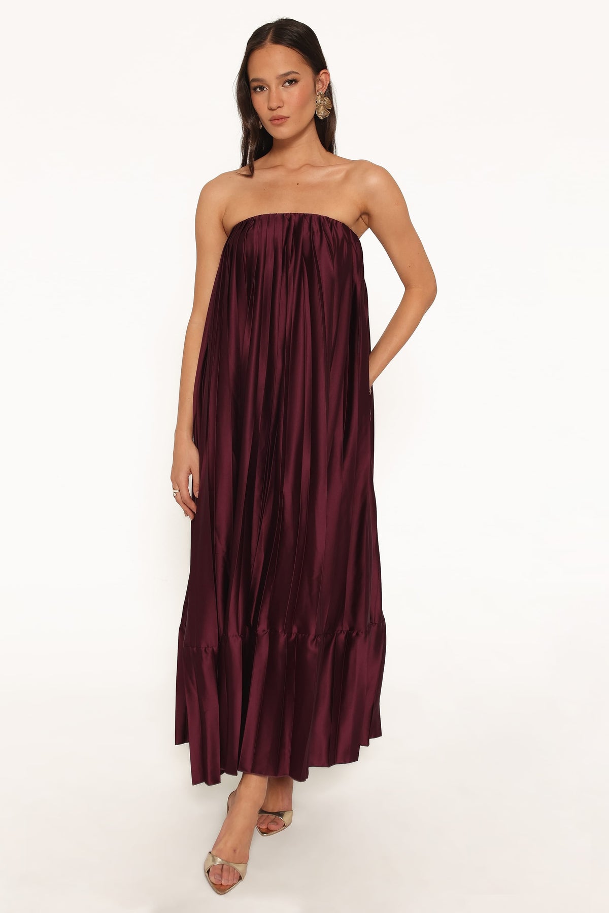 Nalania Strapless Maxi Dress - Sangria Red