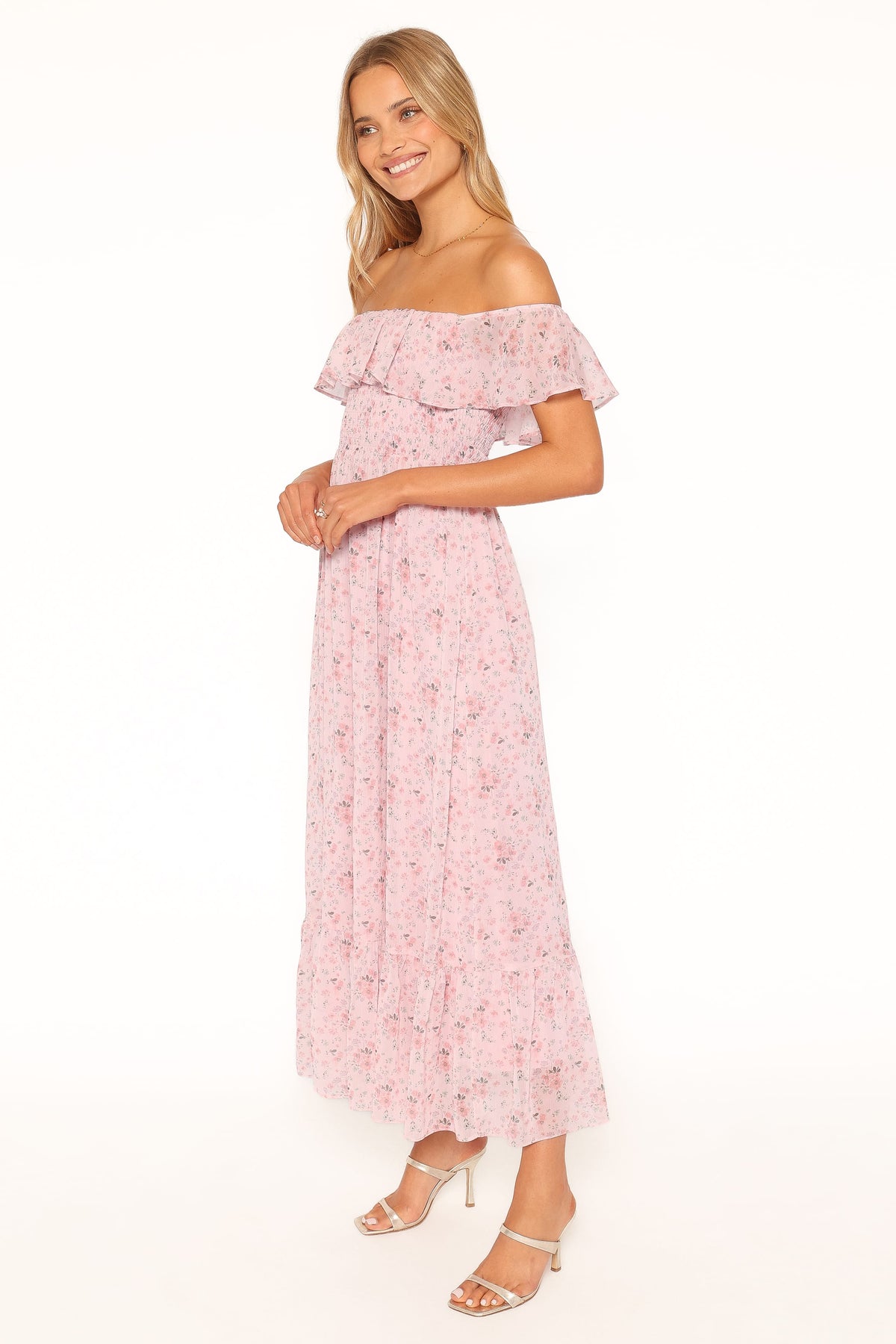 Priscilla Strapless Midi Dress - Pink Floral