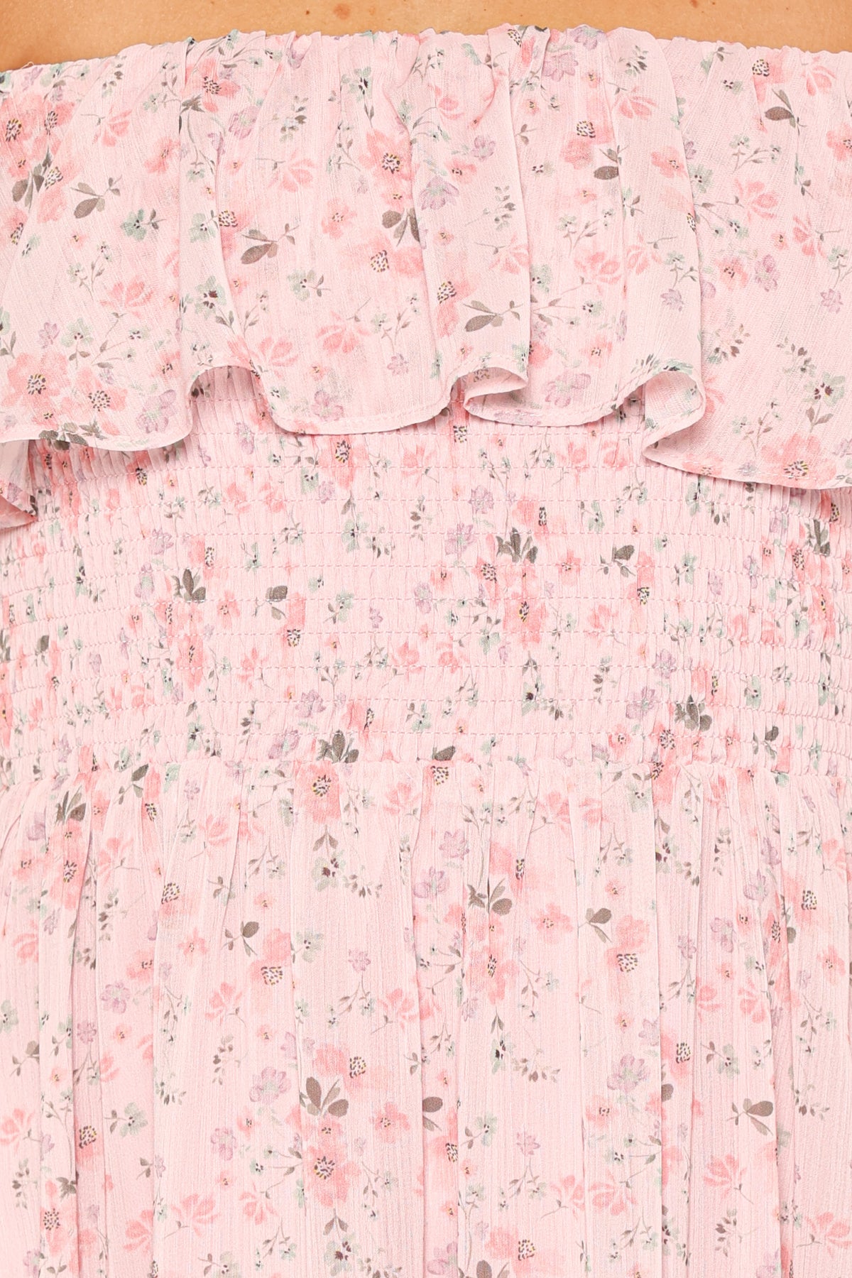 Priscilla Strapless Midi Dress - Pink Floral