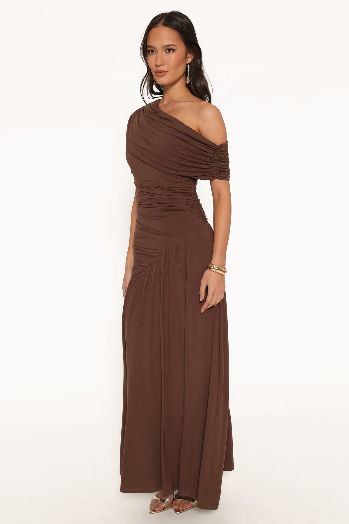 Sharmay Off Shoulder Maxi Dress - Brown