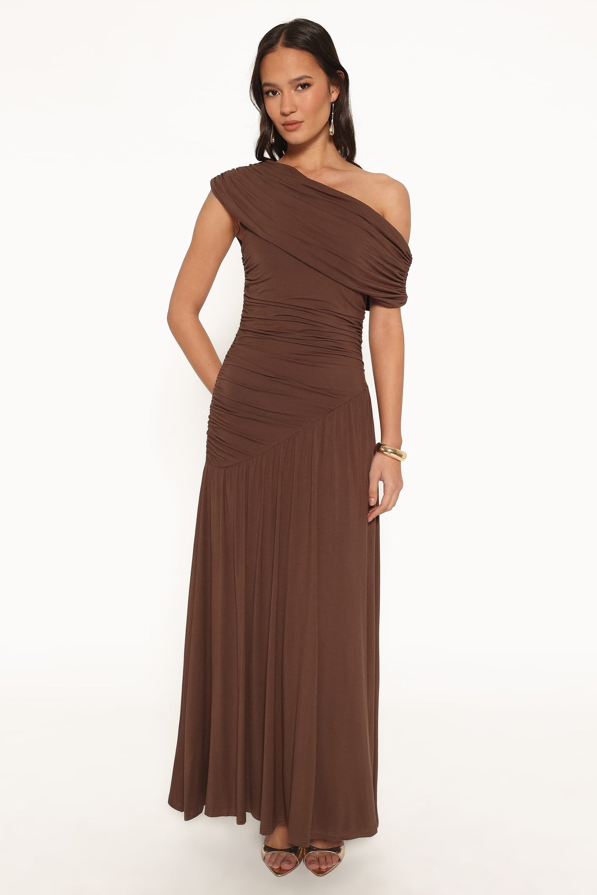 Sharmay Off Shoulder Maxi Dress - Brown