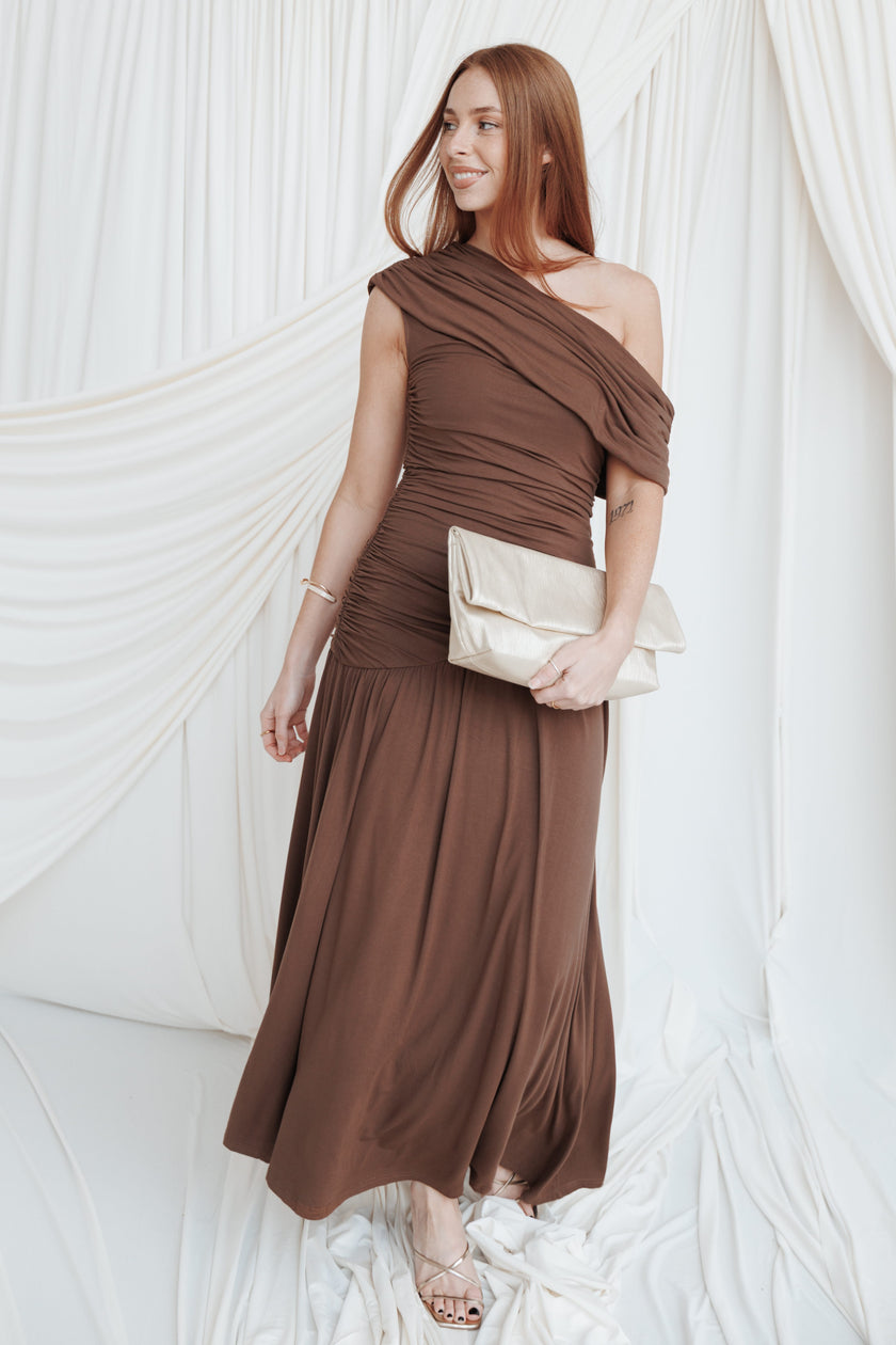 Sharmay Off Shoulder Maxi Dress - Brown