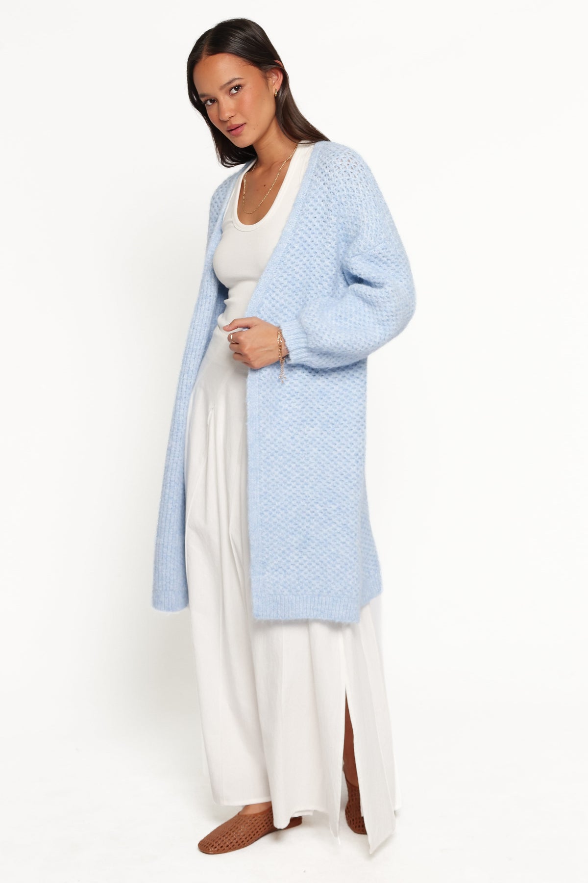 Carla Textured Long Cardigan - Light Blue